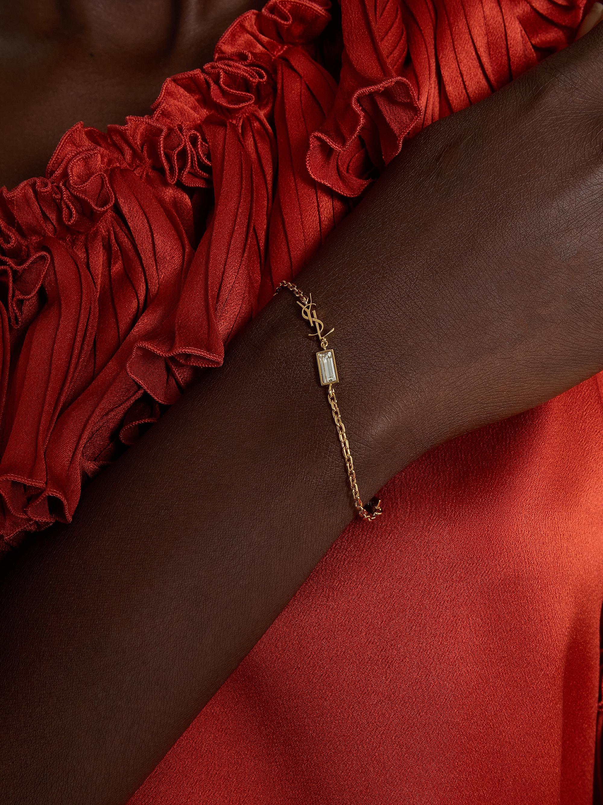 Saint Laurent Cassandre Charm Bracelet in Metal and Rhinestone