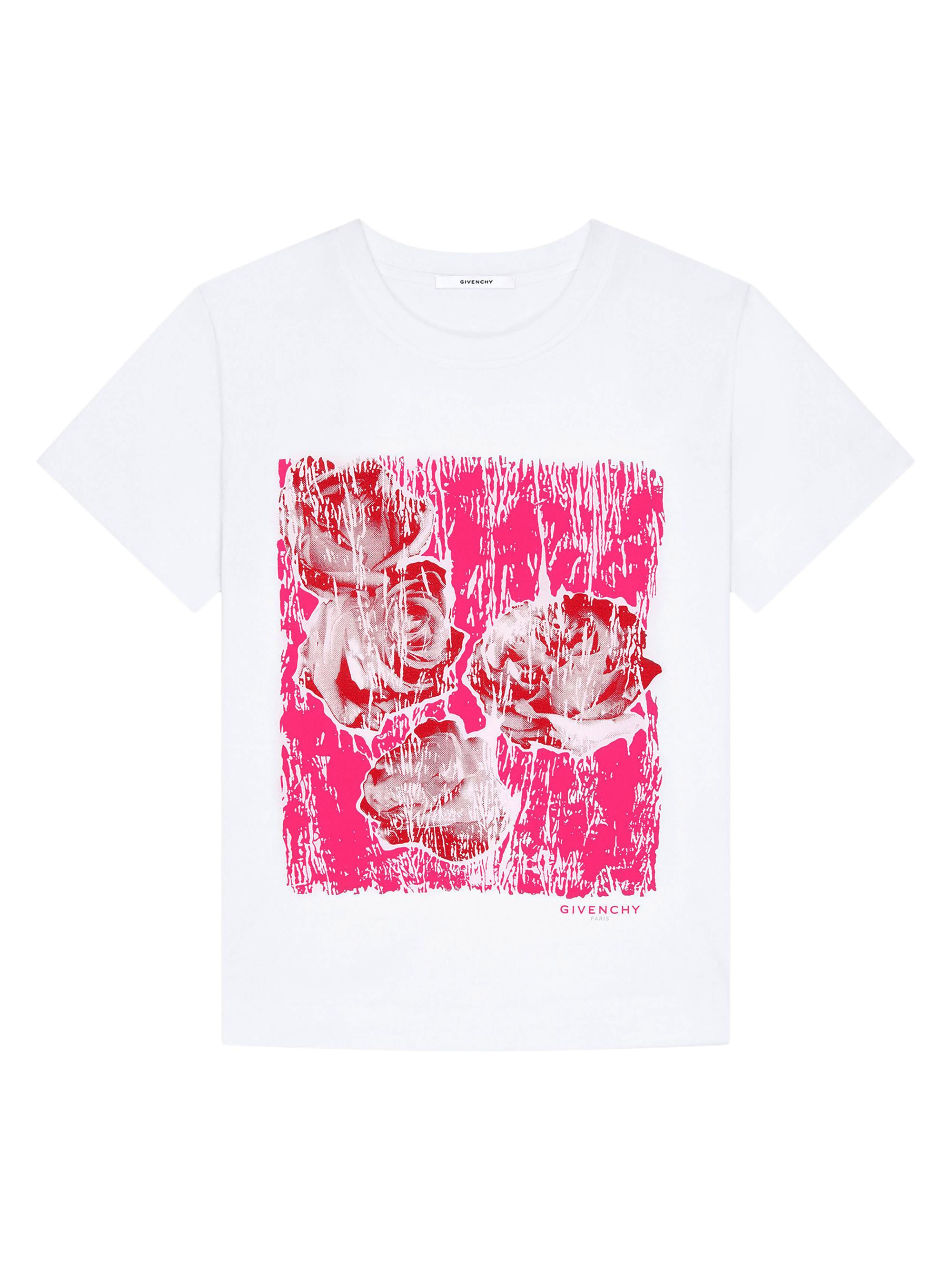Givenchy Women's T-Shirt in Cotton with Flowers Print - White Pink