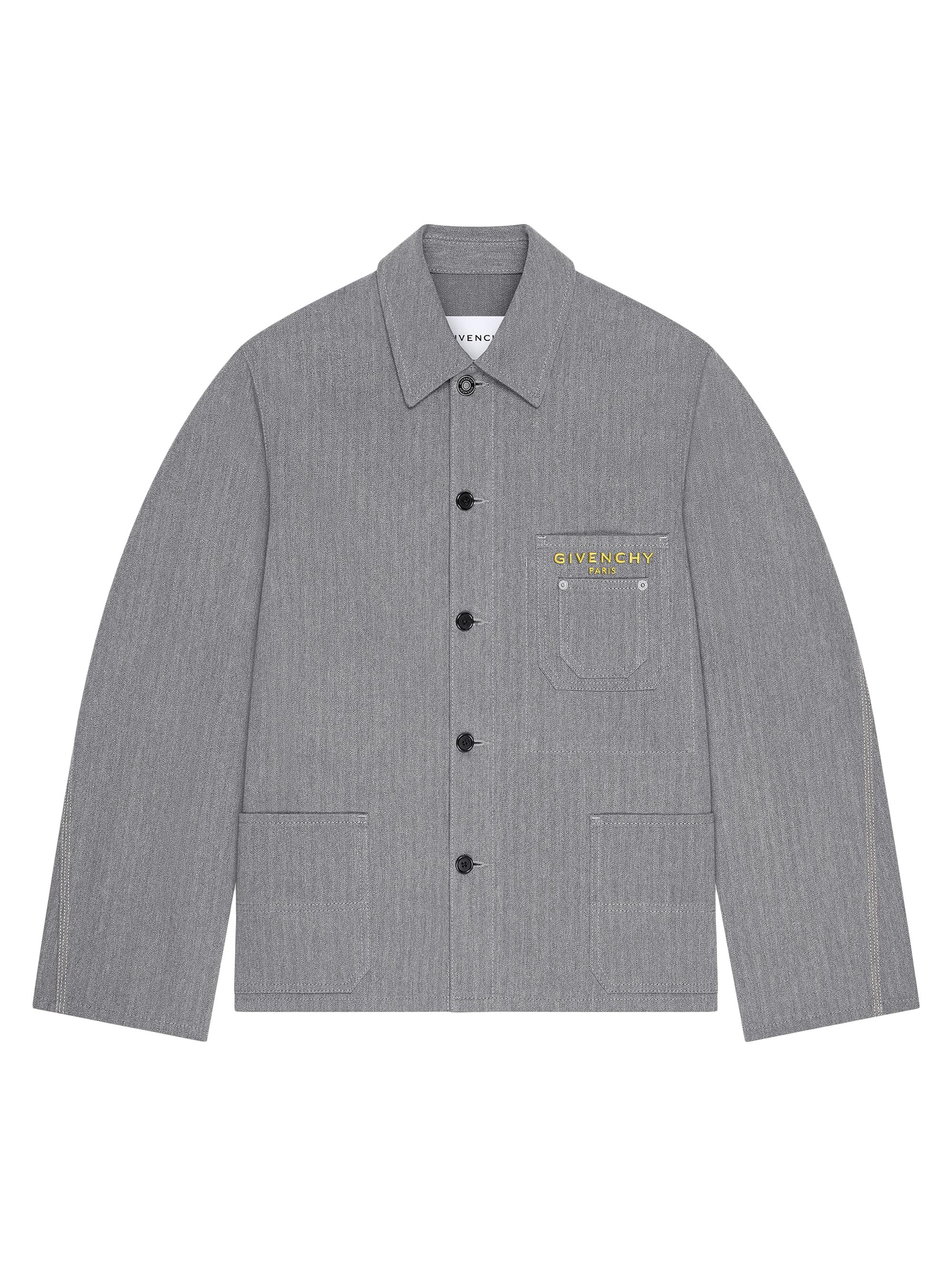 Givenchy Men's Jacket in Herringbone Denim Embroidered - Grey