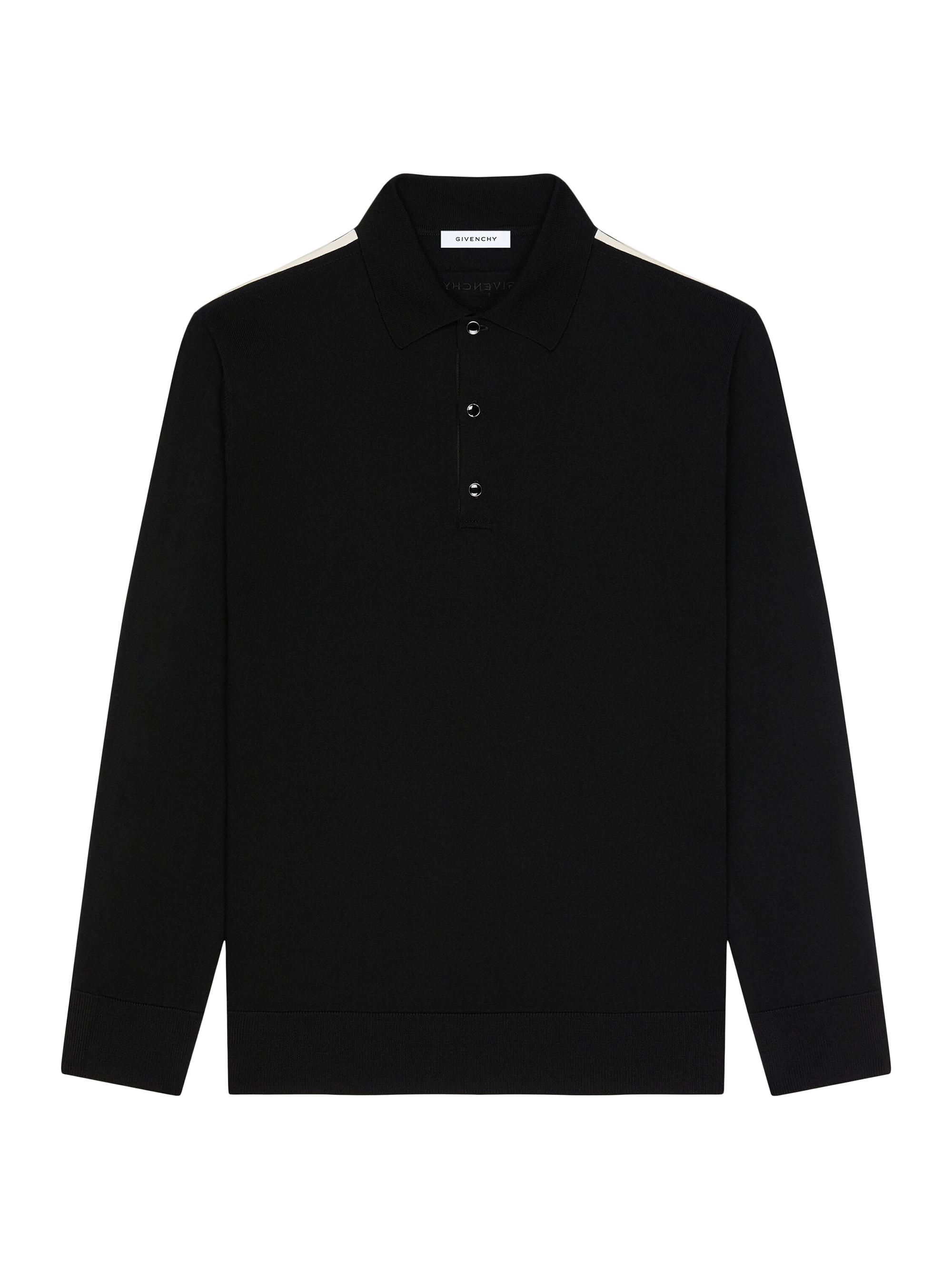 Givenchy Men's Polo Shirt in Wool with Gros Grain Details - Black