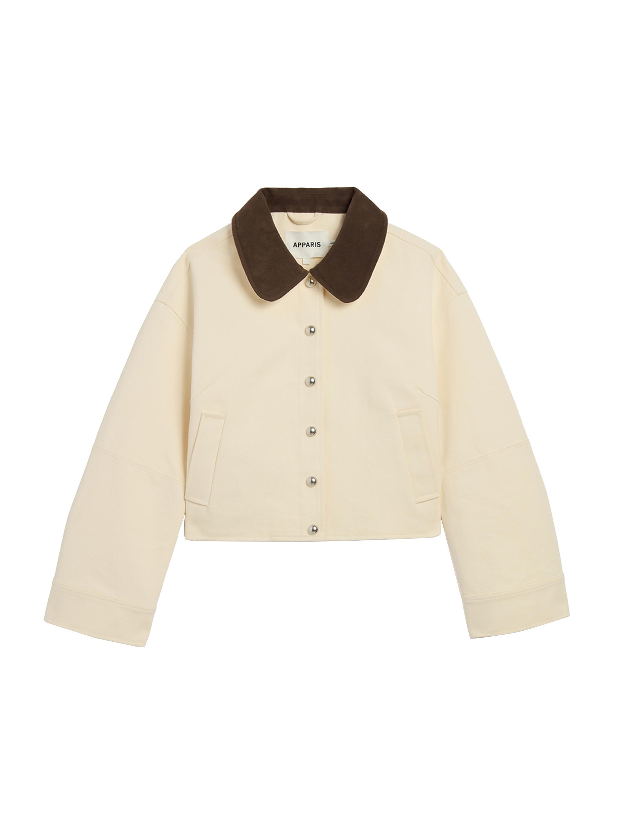 Apparis Women's Ella Canvas Cropped Jacket - Off White And Dark Brown