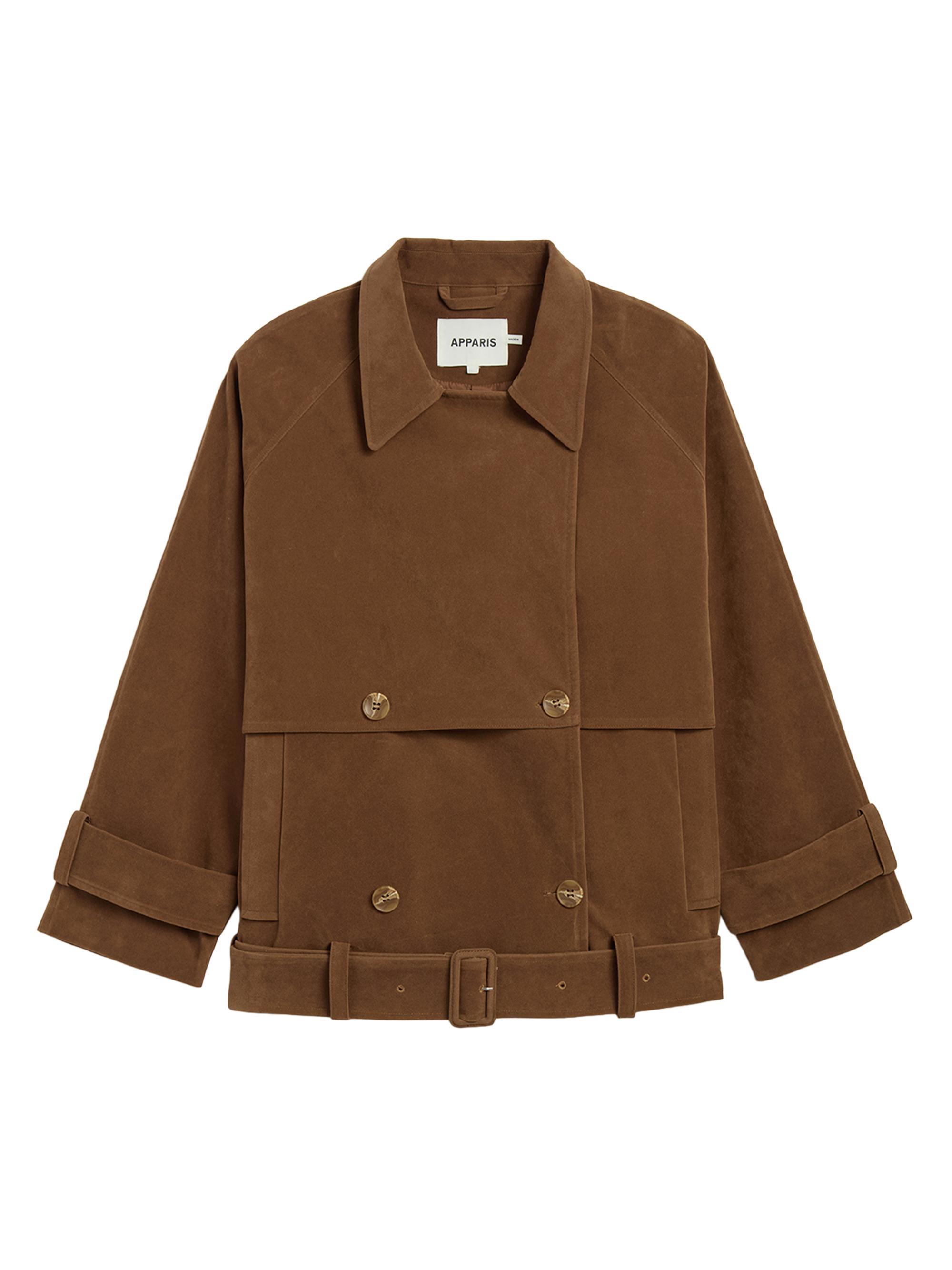 Apparis Women's Gaia Faux Suede Short Trench Coat - Saddle Brown