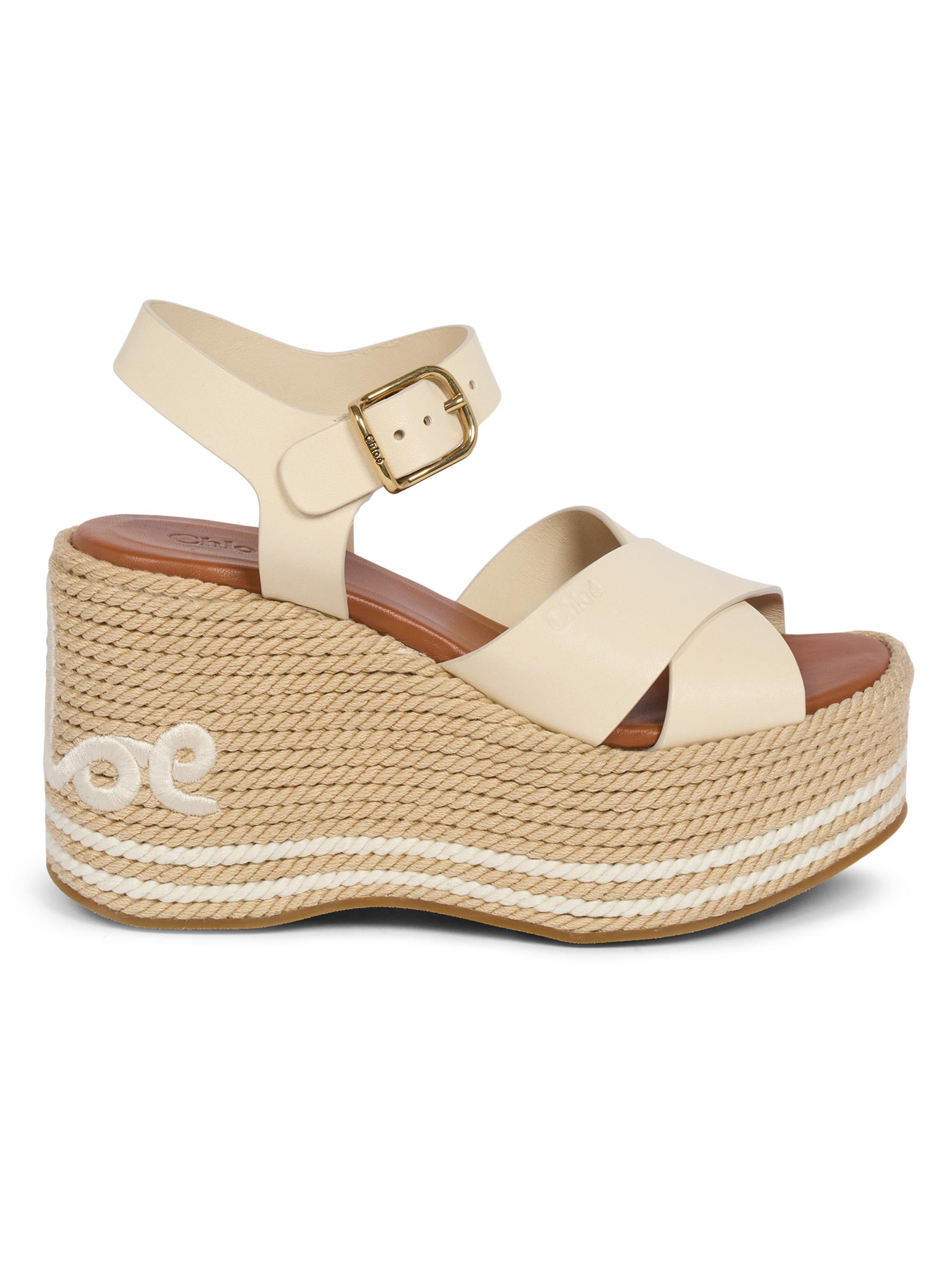 Chloé Women's Sand Leather Wedge-Heel Sandals - White Beige - Women's Clothing