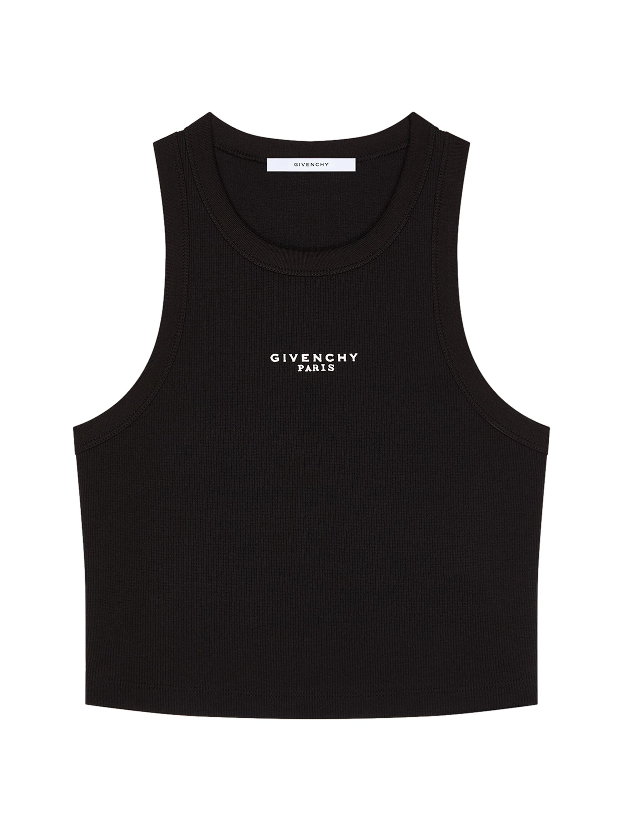 Givenchy Women's Cropped Tank Top in Cotton with Paris Print - Black