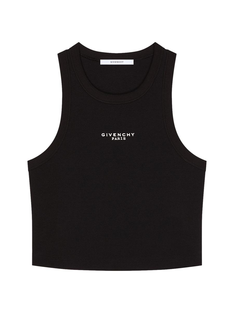 Givenchy Women's Cropped Tank Top In Cotton With Paris Print In Black
