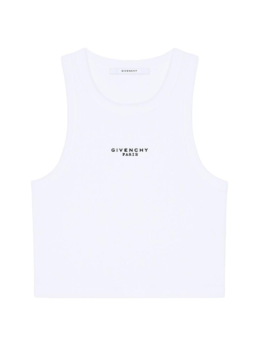 Givenchy Women's Cropped Tank Top In Cotton With Paris Print In White
