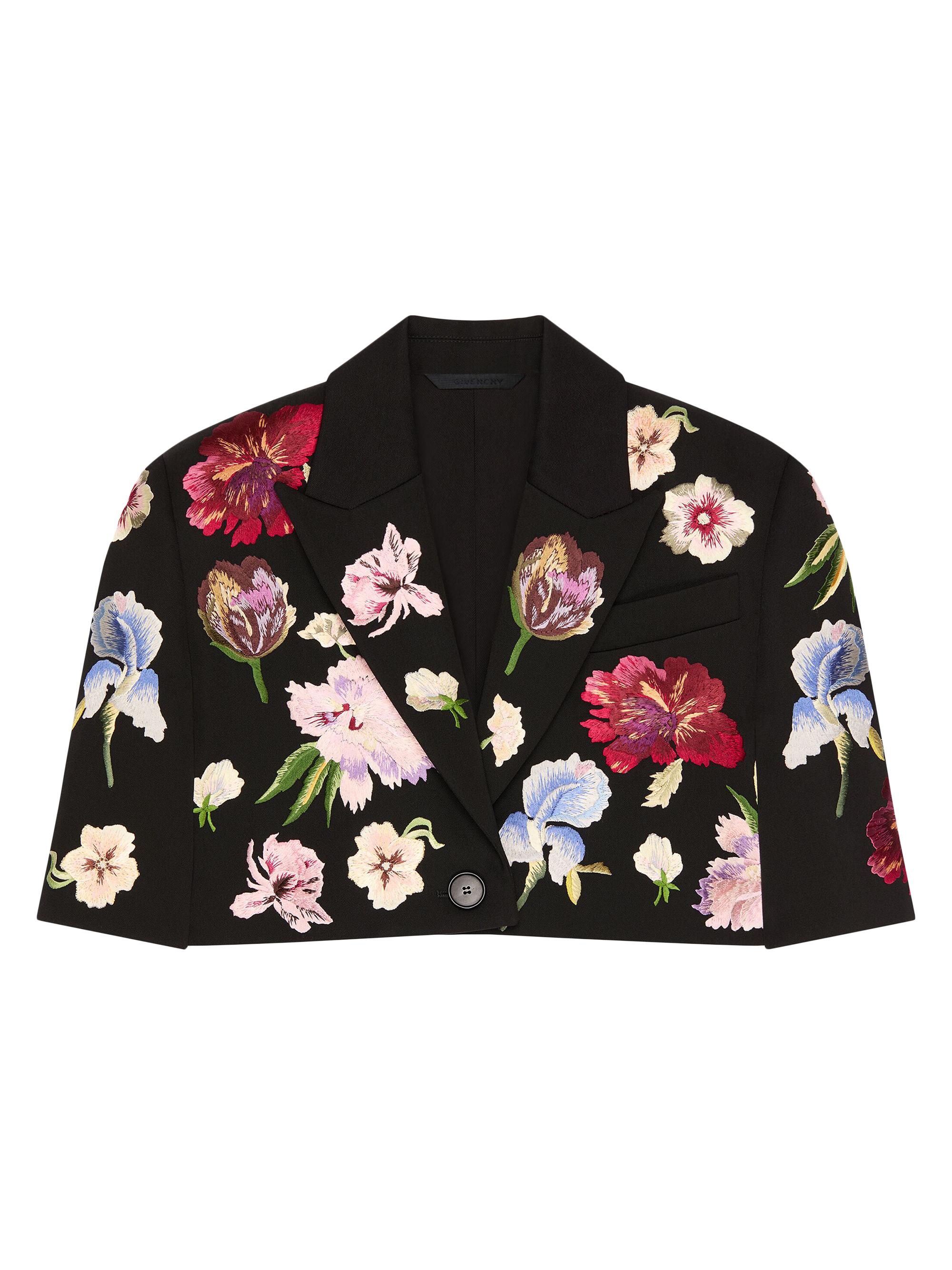 Givenchy Women's Single-Breasted Cropped Jacket in Wool with Embroideries - Black