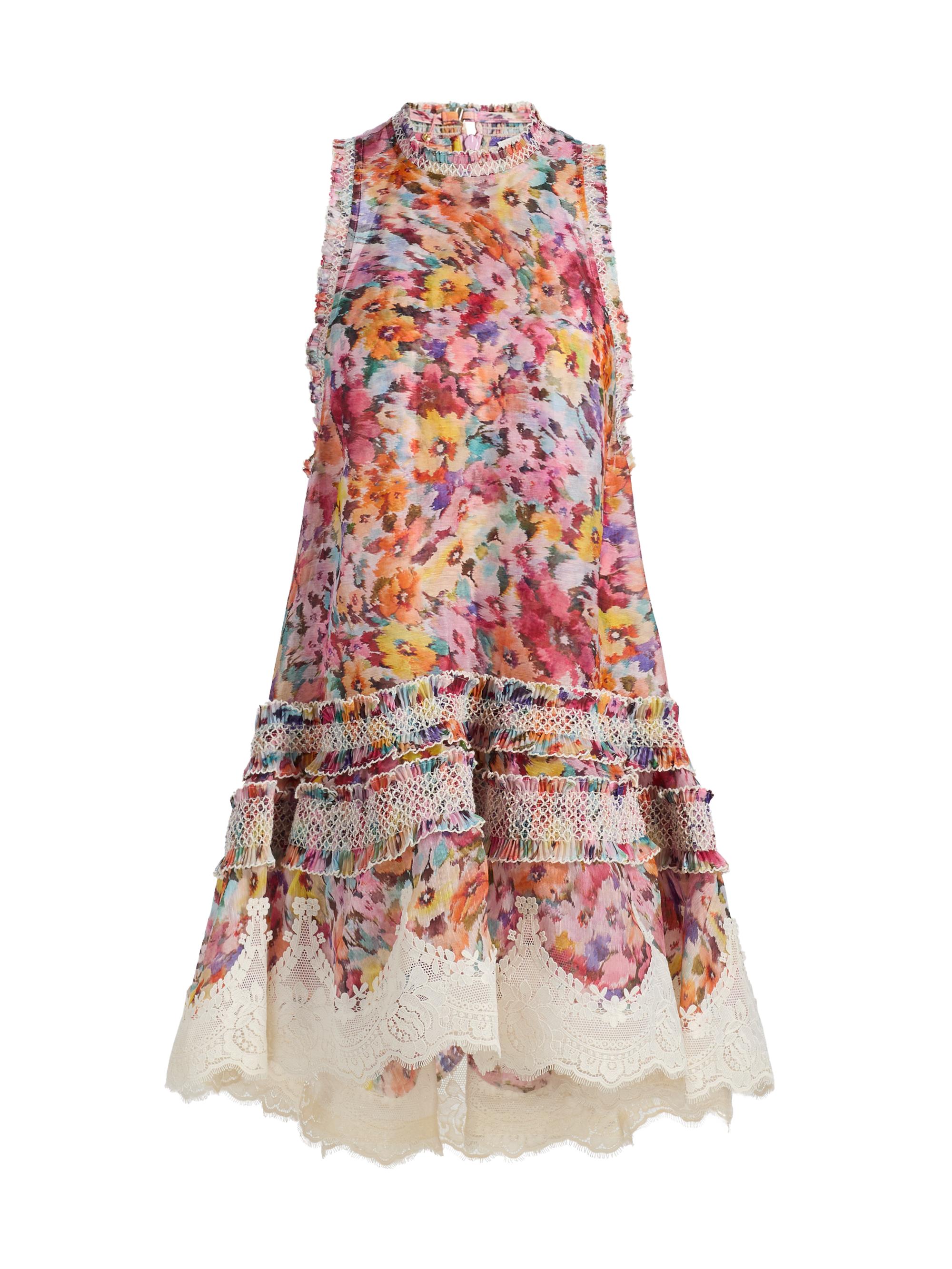 Zimmermann Harmony Linen-Silk Ruffled Floral Minidress | Saks Fifth Avenue