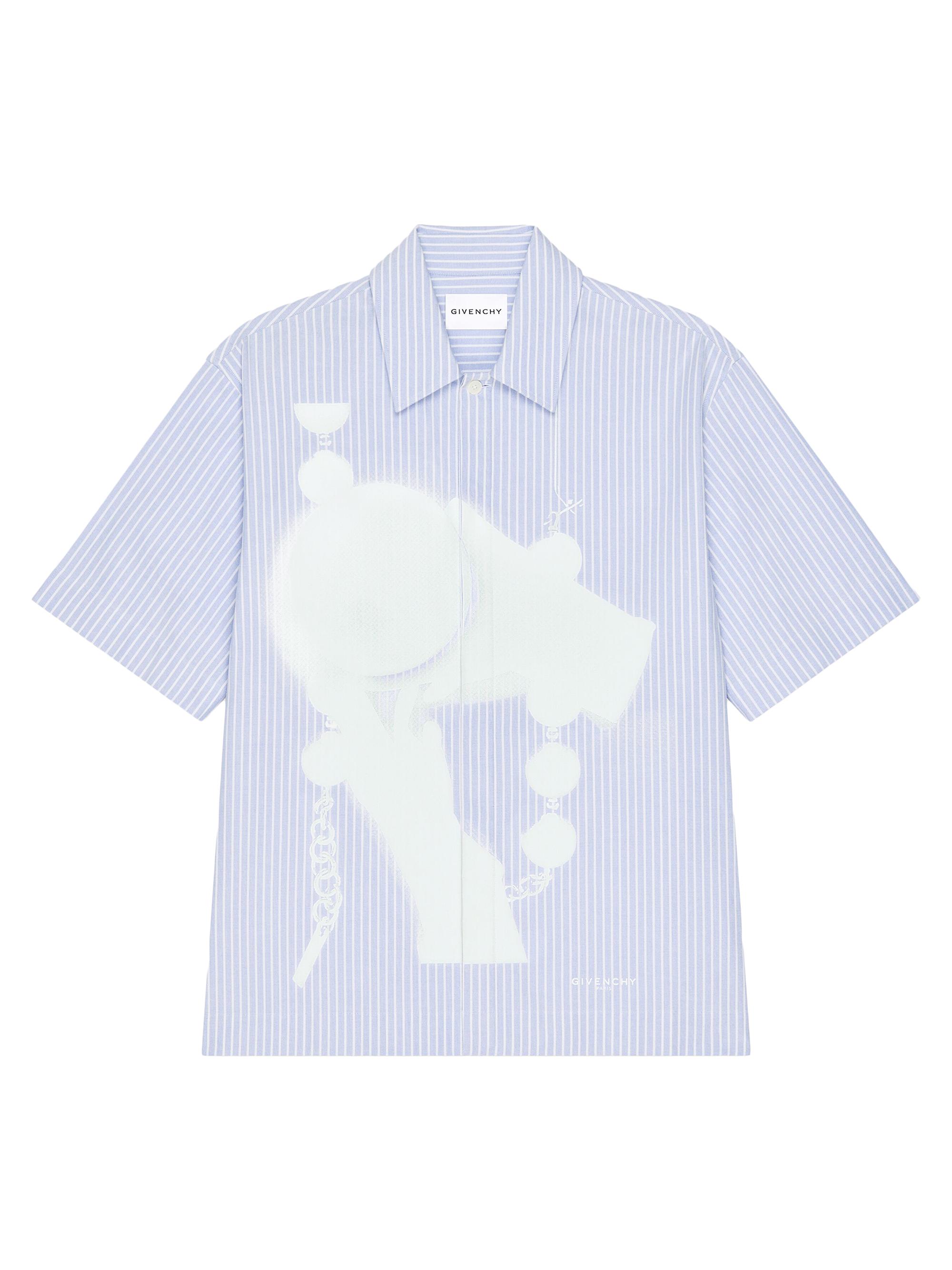 Givenchy Men's Striped Shirt in Cotton with Surrealism Print - Baby Blue