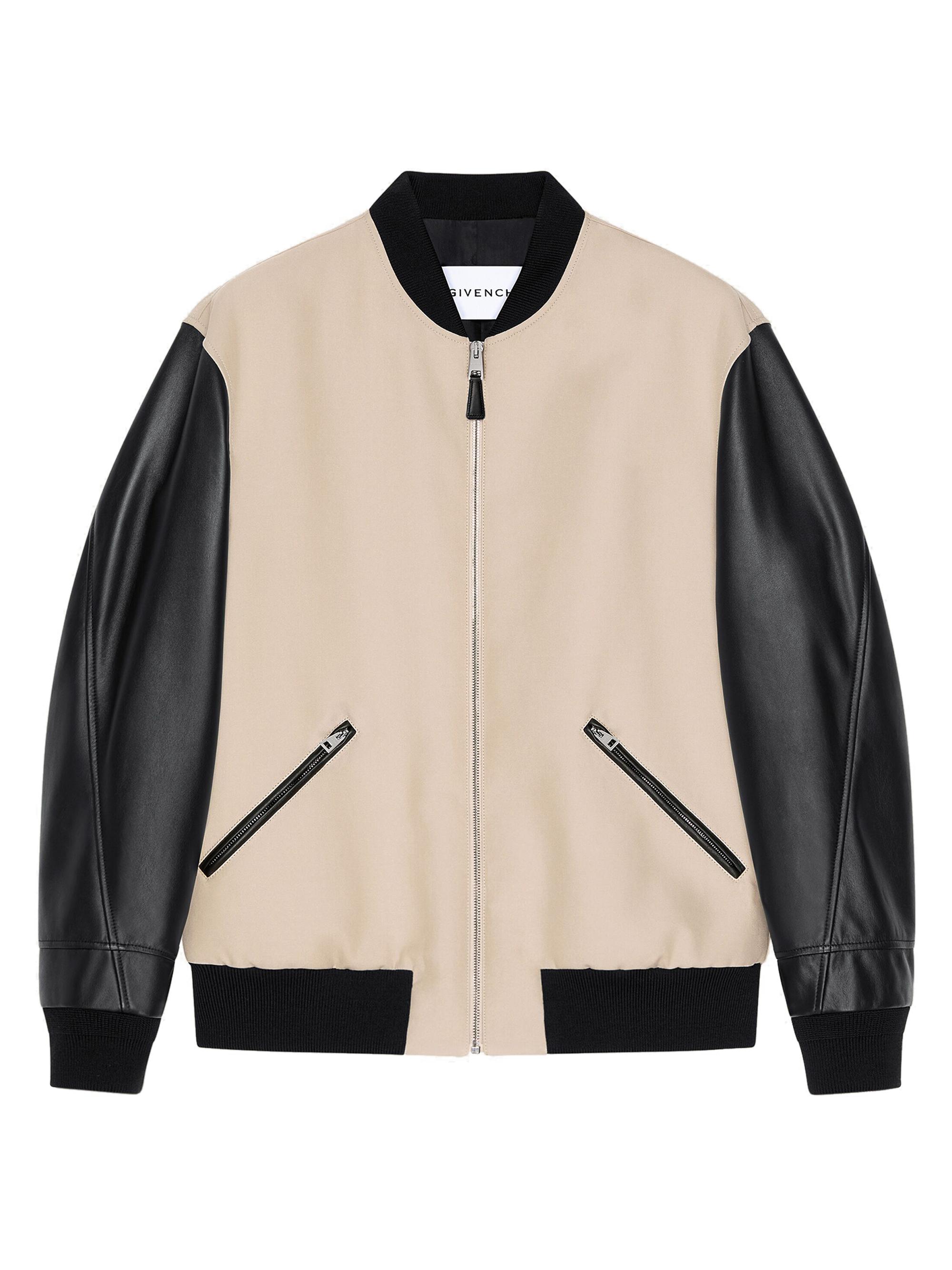 Givenchy Men's Mix Material Blouson Jacket with Embroidery - Black Beige