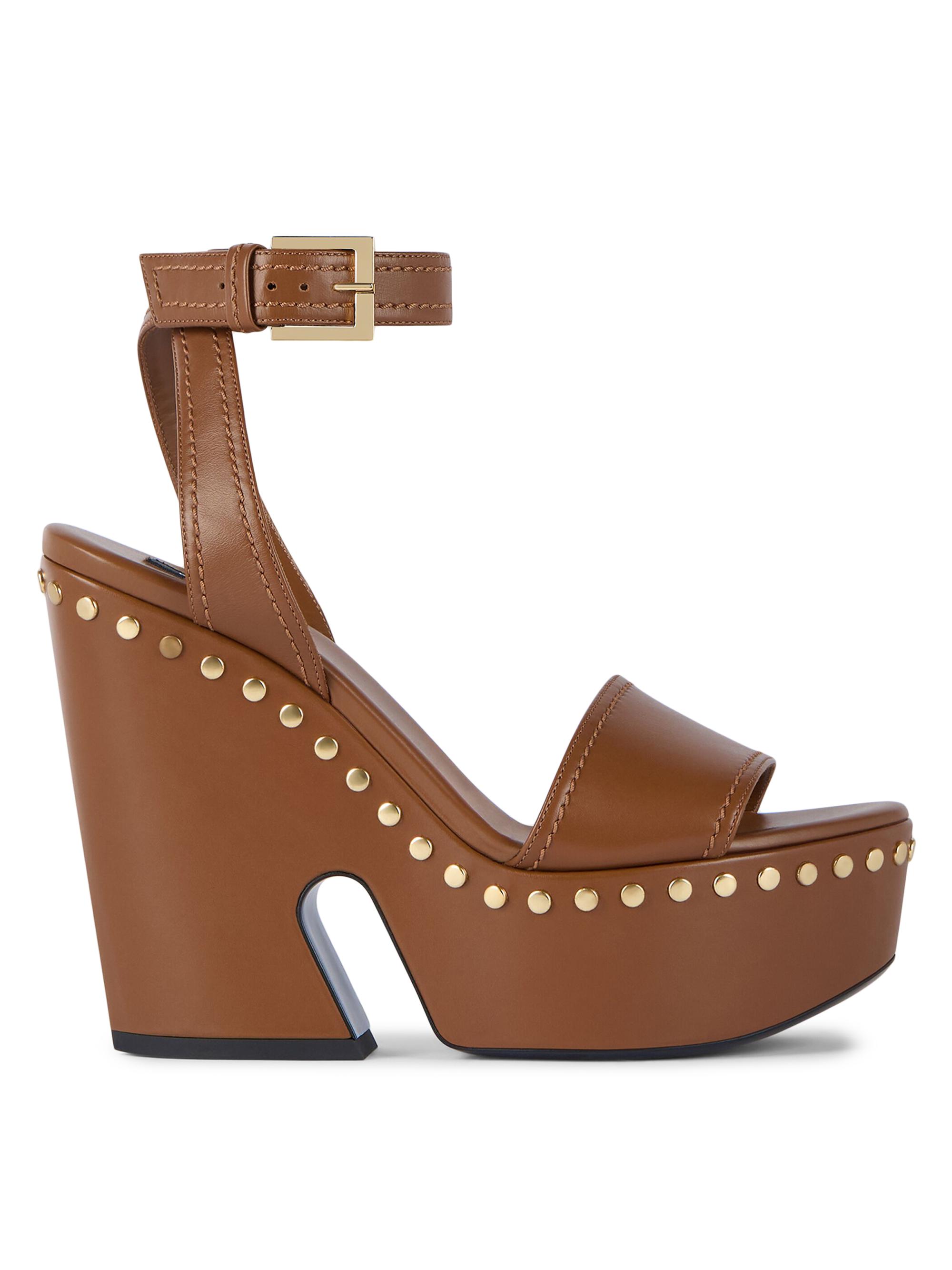 Givenchy Women's Clog Platform Sandals in Leather with Studs Detail - Brown