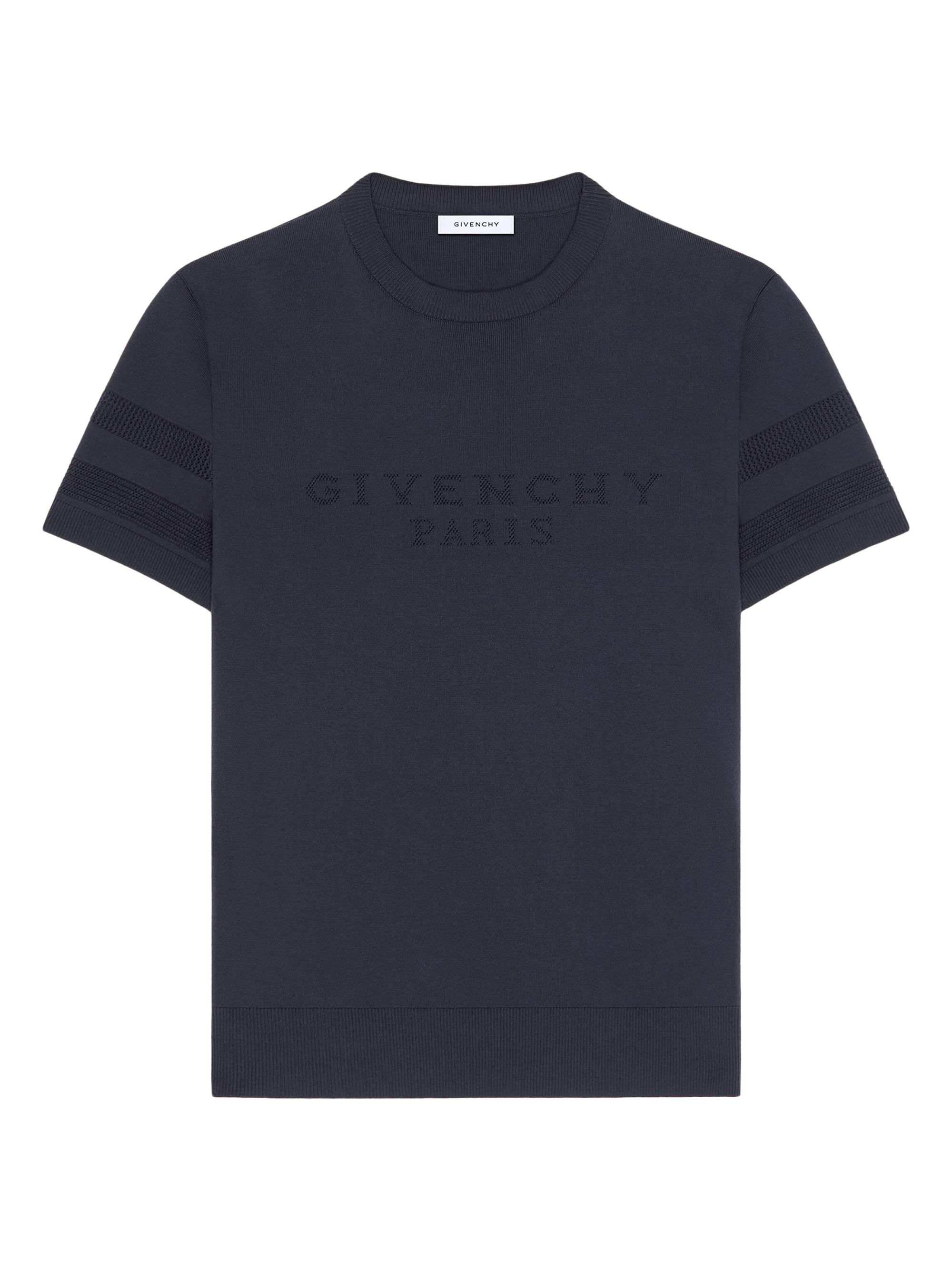 Givenchy Men's T-Shirt in Cotton Knit with Paris Jacquard - Dark Navy