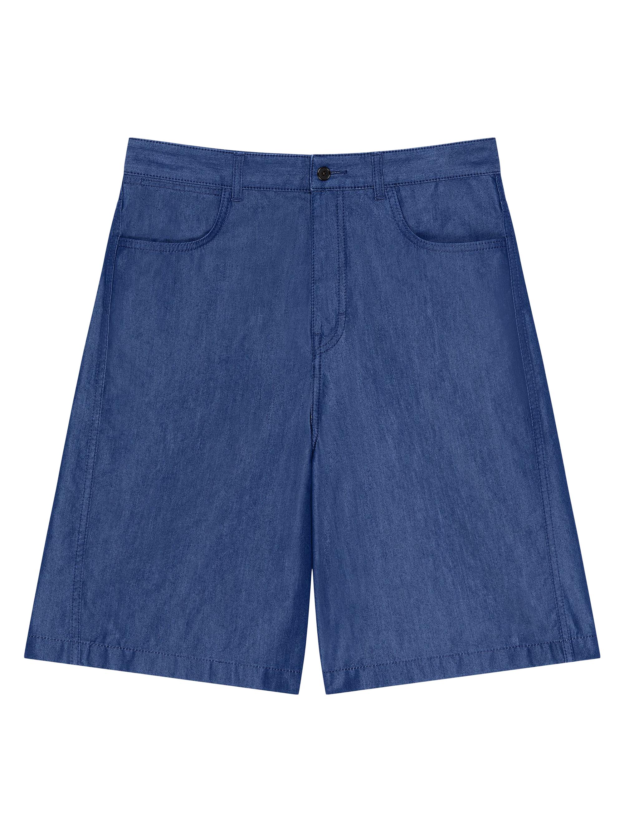 Givenchy Men's Couture Seam Bermuda Shorts in Denim with Stamp - Indigo Blue