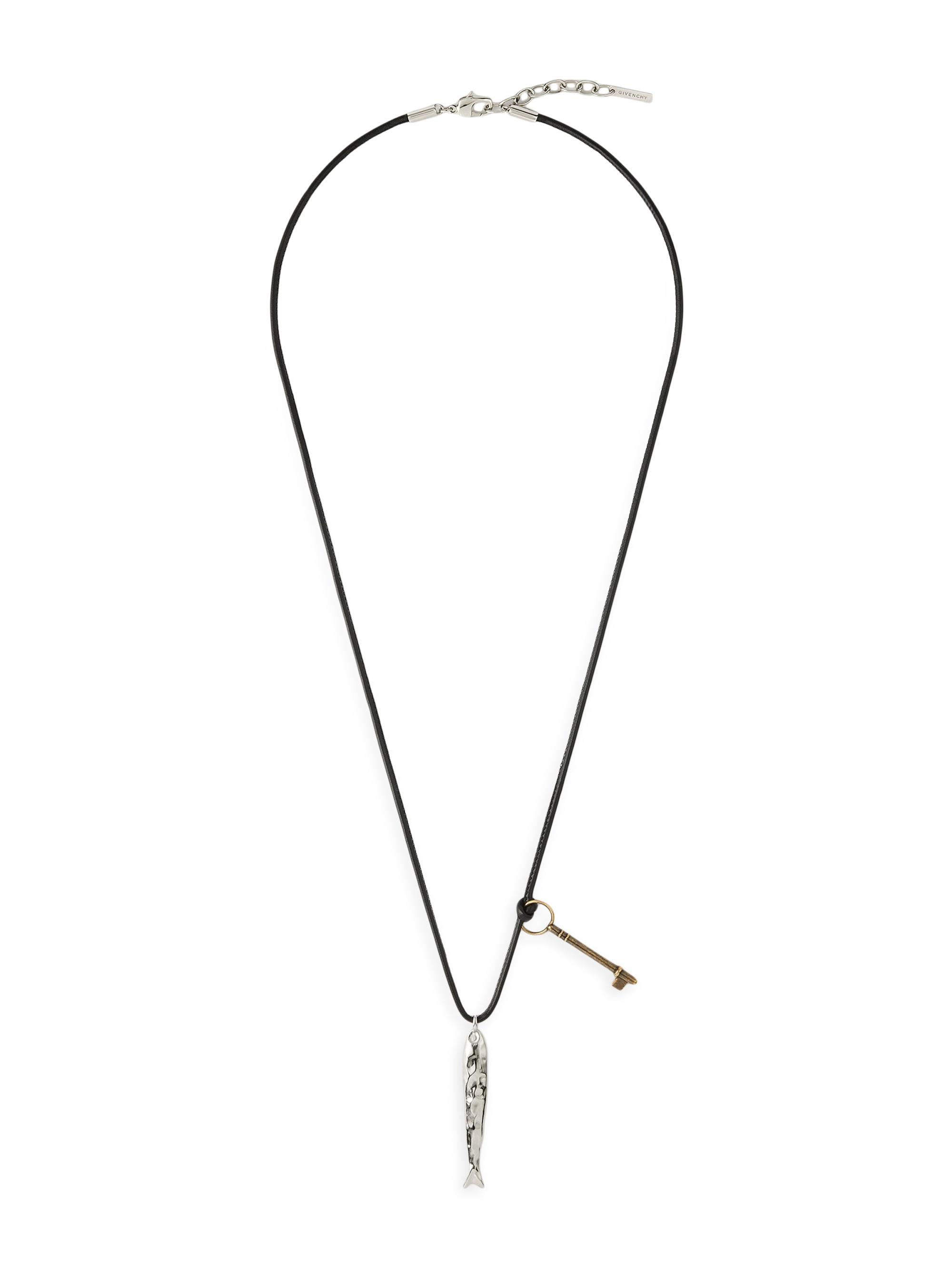 Givenchy Men's Lucky Charms Necklace in Leather and Metal - Bronze Silver