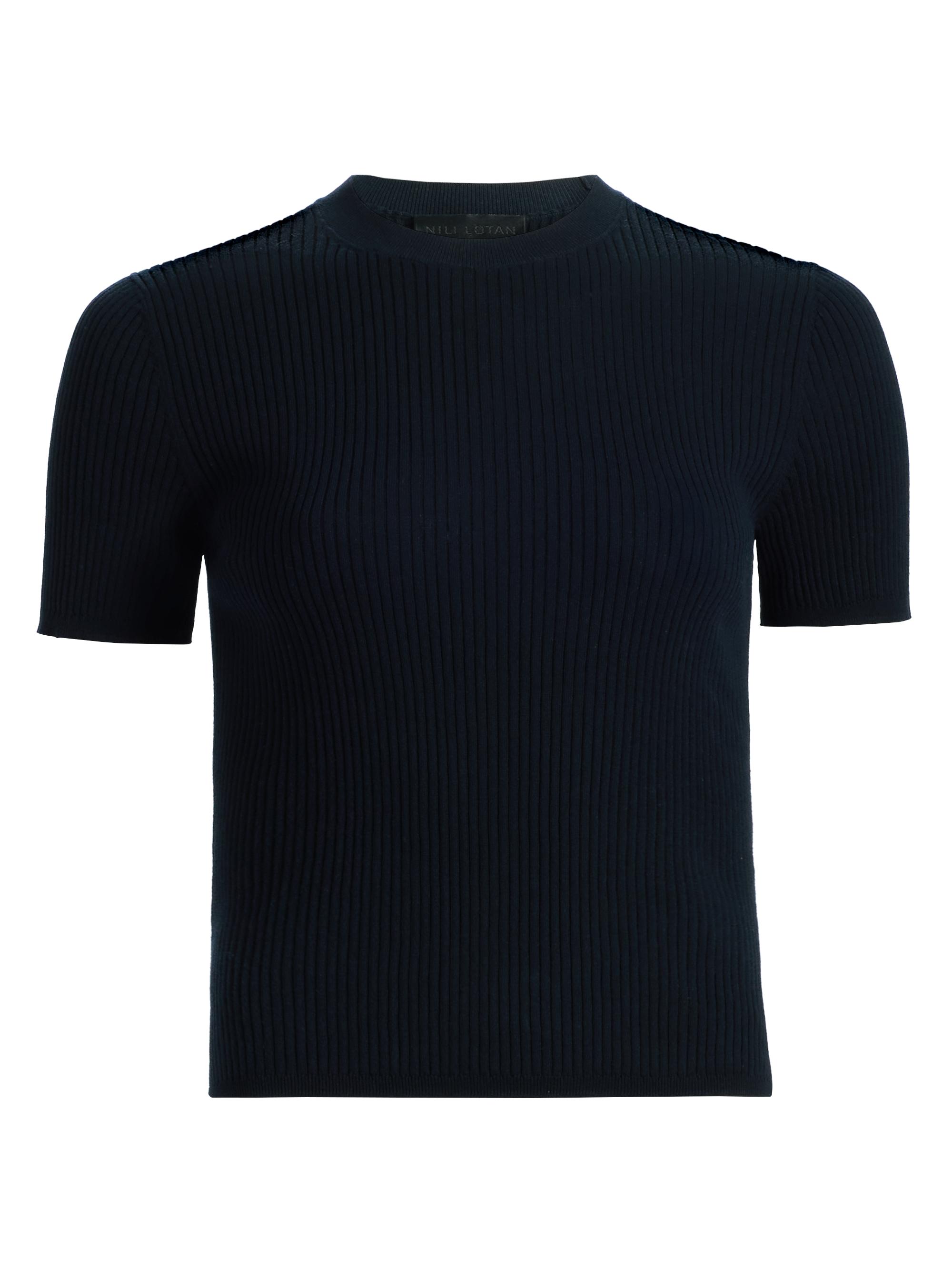 Nili Lotan Women's Dorset Rib-Knit Cotton Short-Sleeve Sweater - Dark Navy