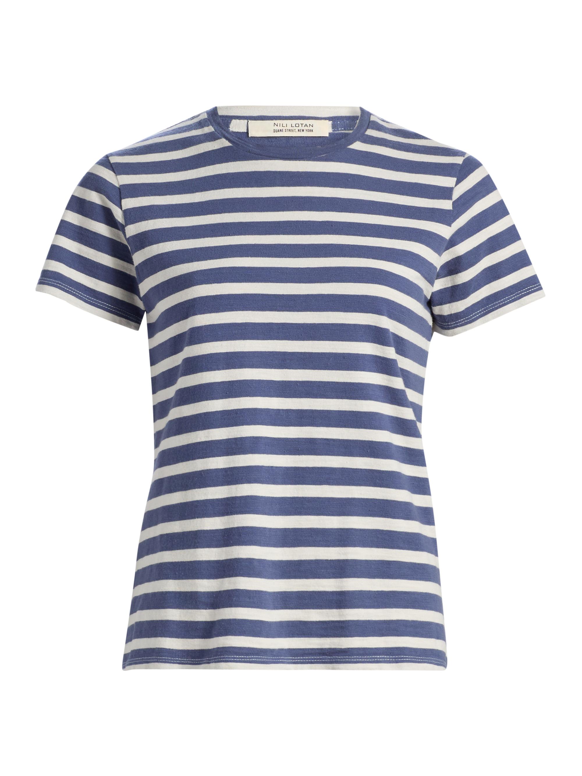 Nili Lotan Women's Lana Striped Cotton T-Shirt - French Blue Off White Stripe