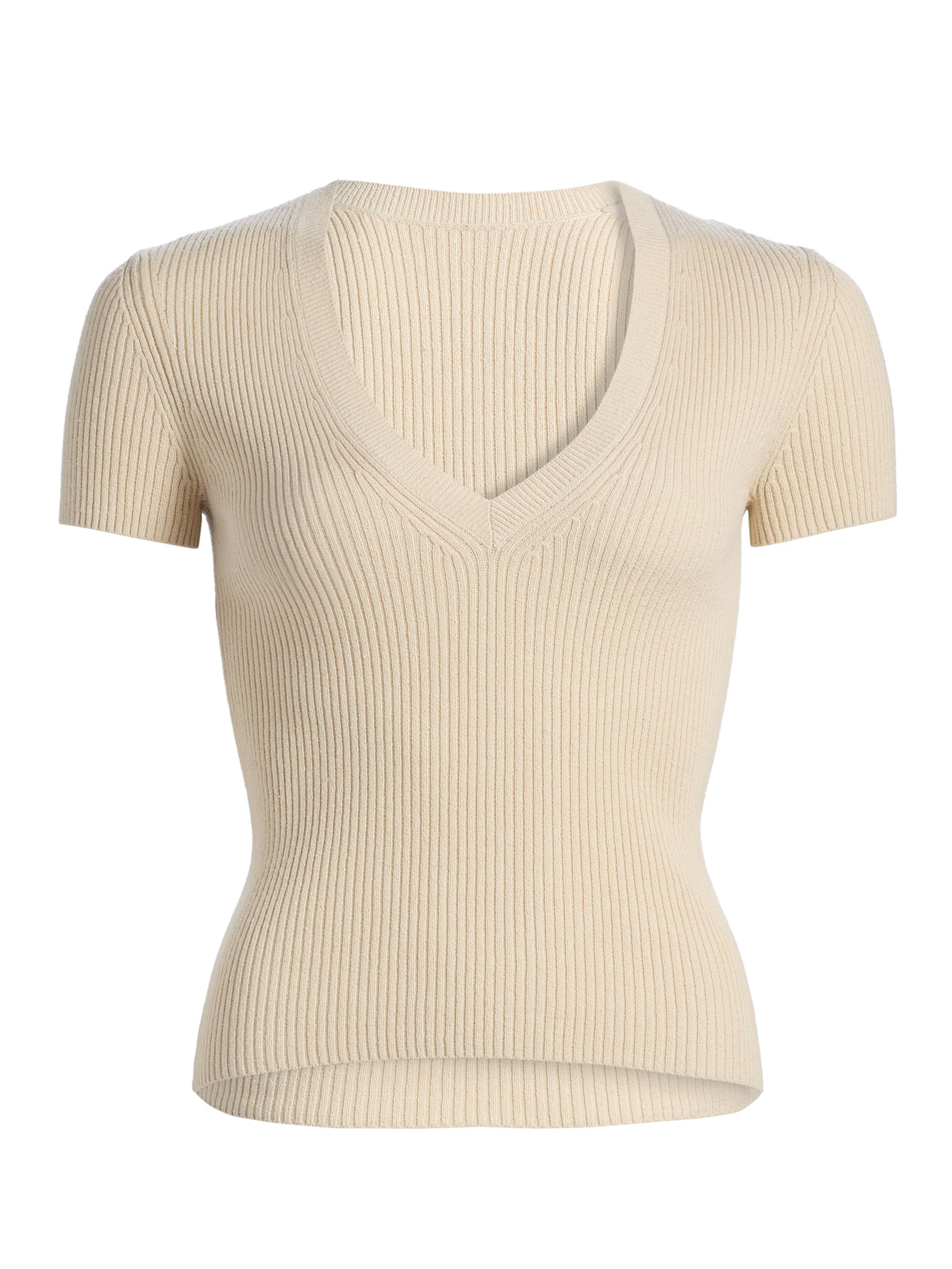 Nili Lotan Women's Italia Rib-Knit Cotton-Silk Short-Sleeve Sweater - Ecru