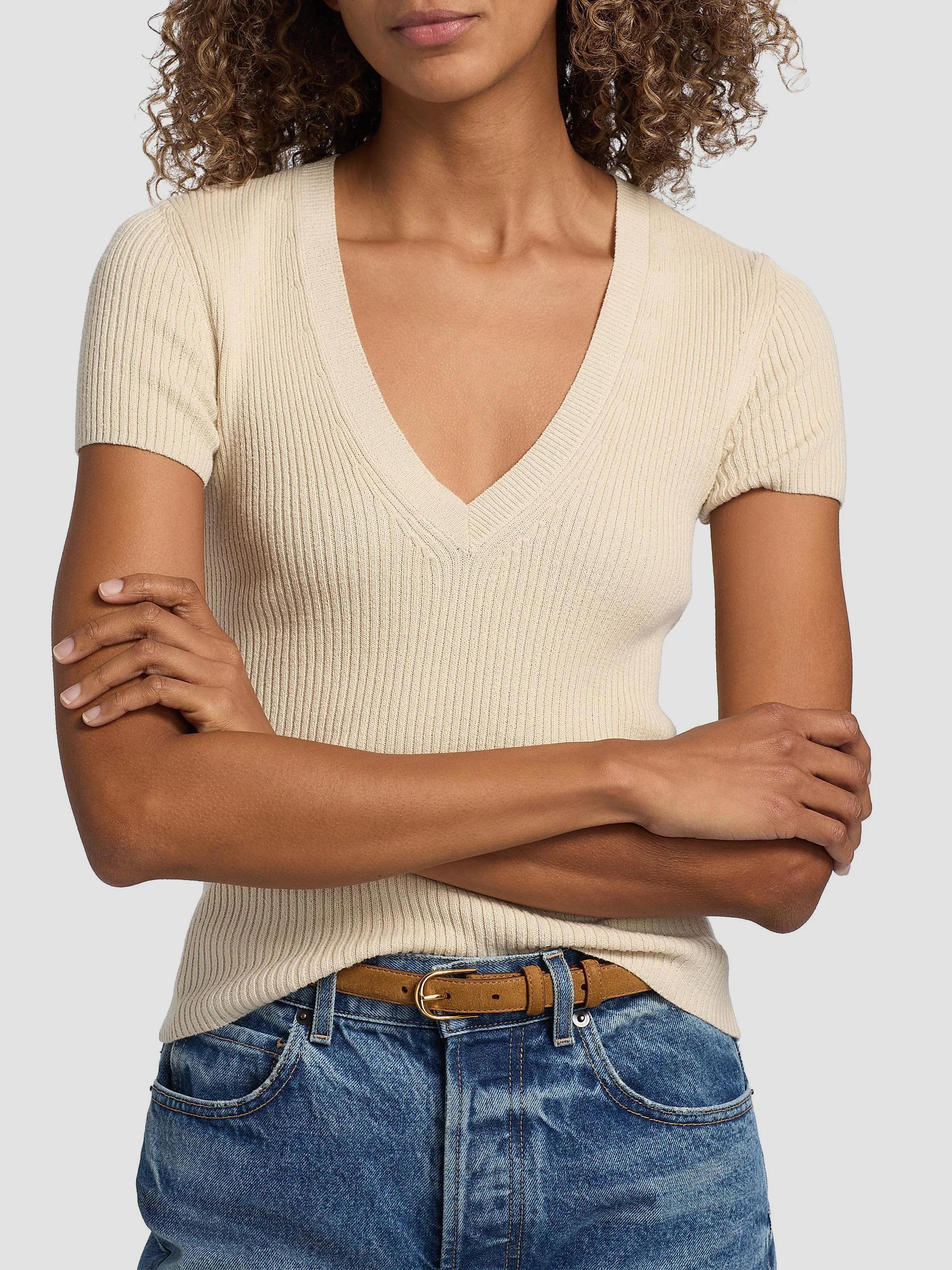 Nili Lotan Italia Rib-Knit Cotton-Silk Short-Sleeve Sweater | Saks