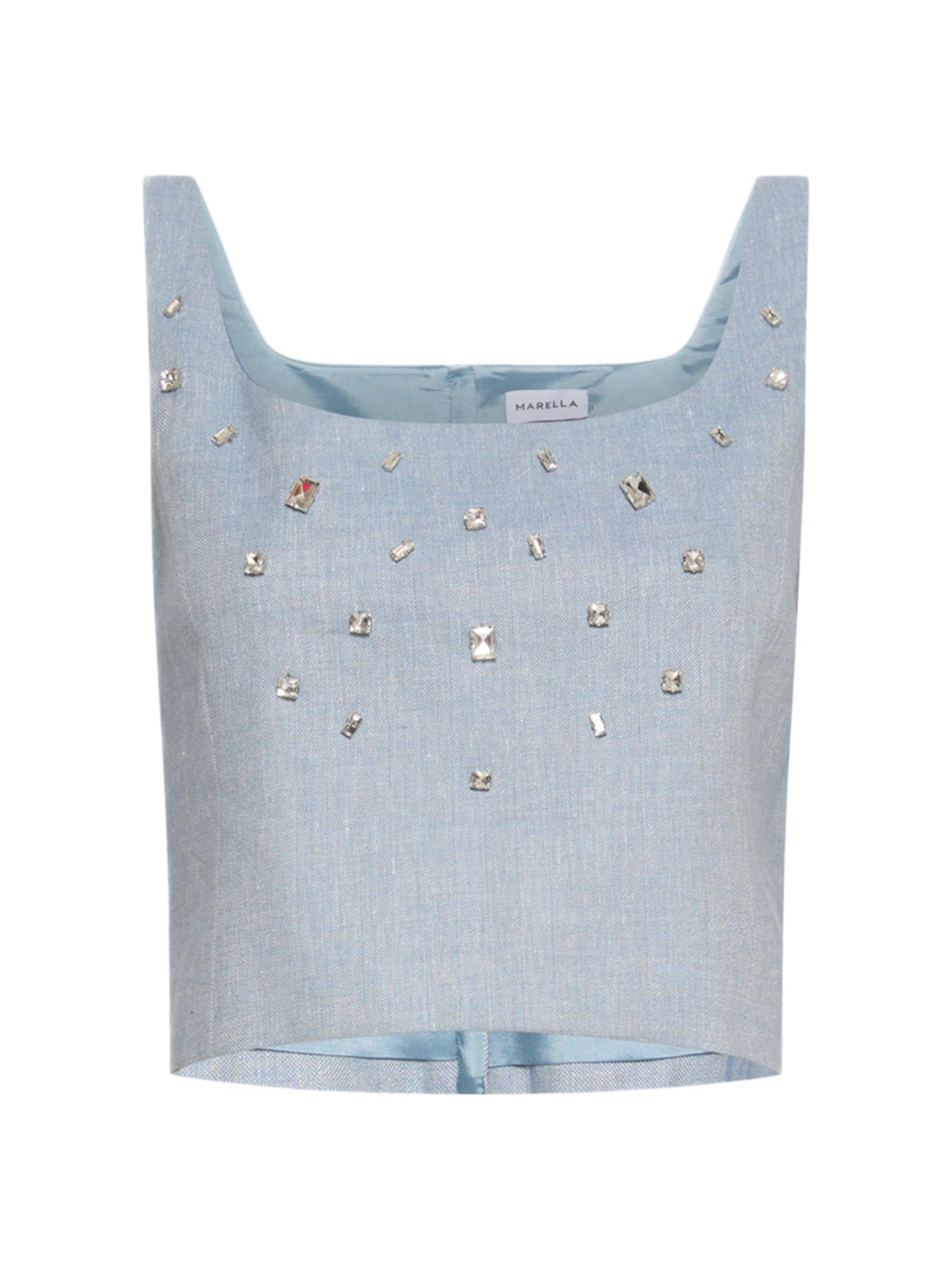 Marella Women's Stretch Linen and Viscose Top - Light Blue