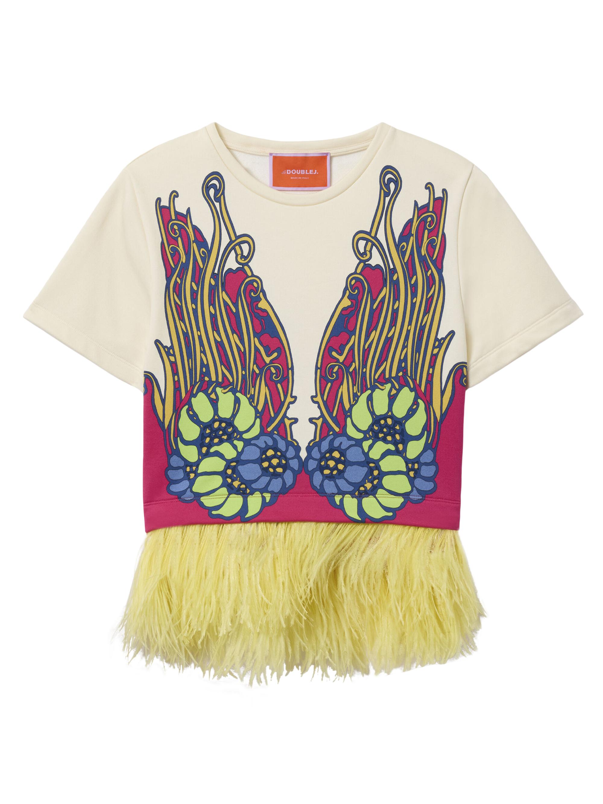 トップス unknown layered draped feather print tee 0400026298610_LEMURIAPLACEEPIN