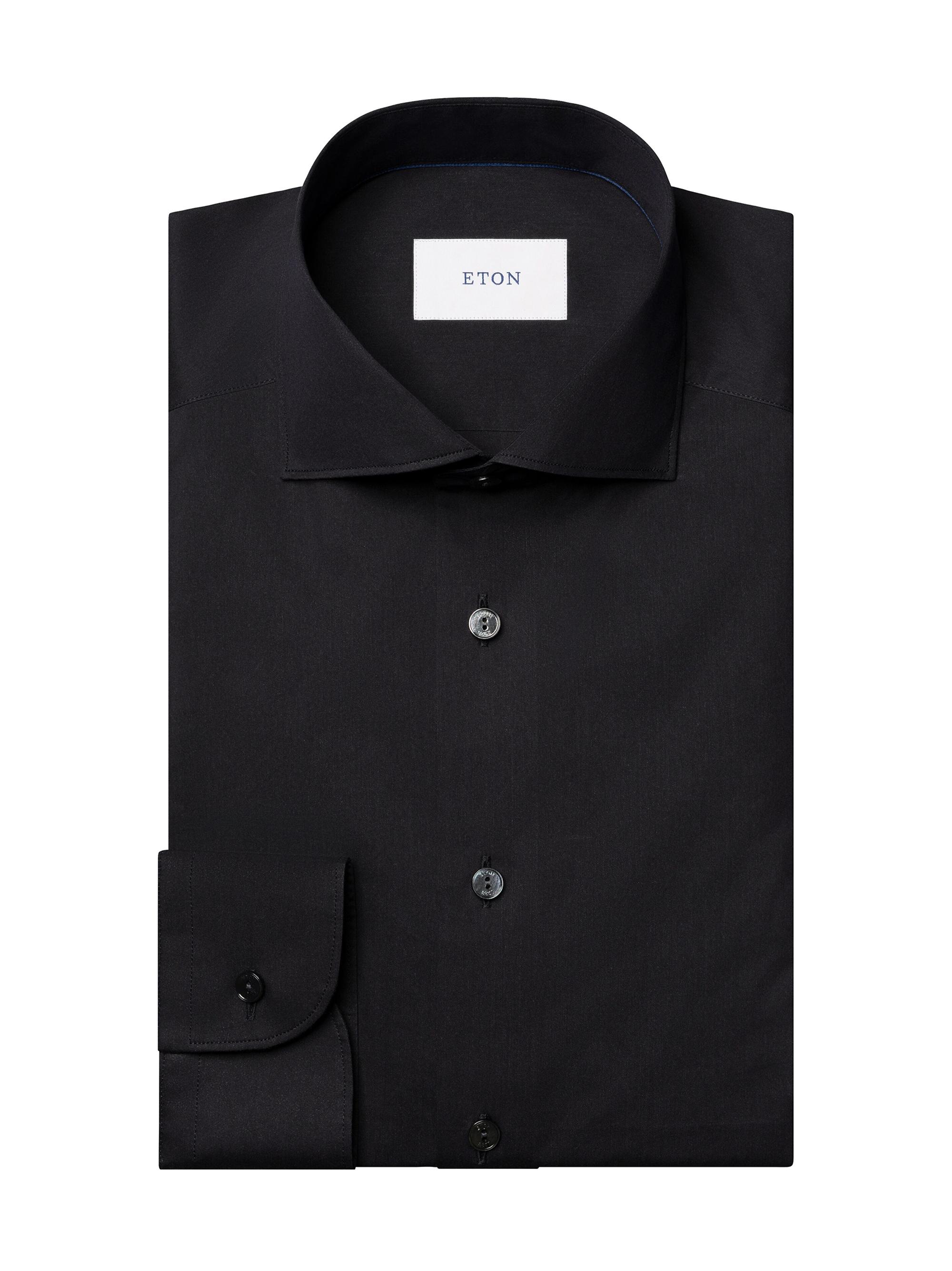 Eton Men's Contemporary-Fit Solid Cotton-Silk Shirt - Black