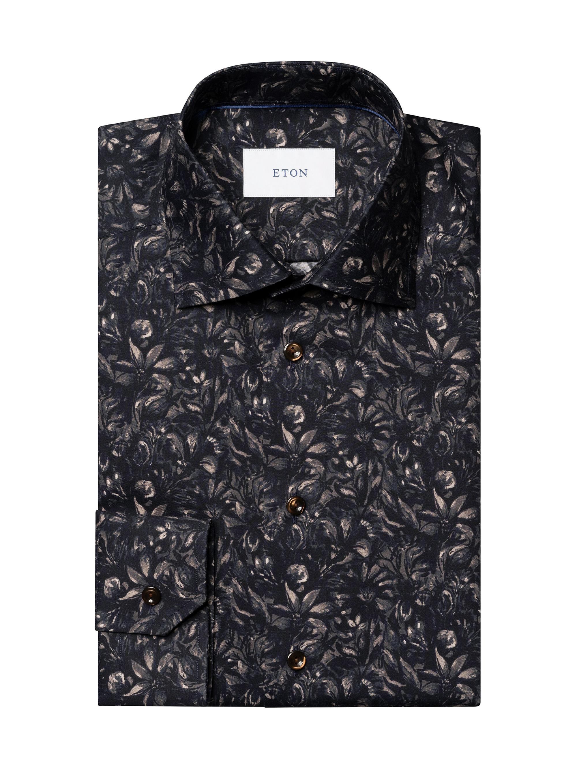 Eton Men's Floral Slim-Fit Cotton Twill Shirt - Brown