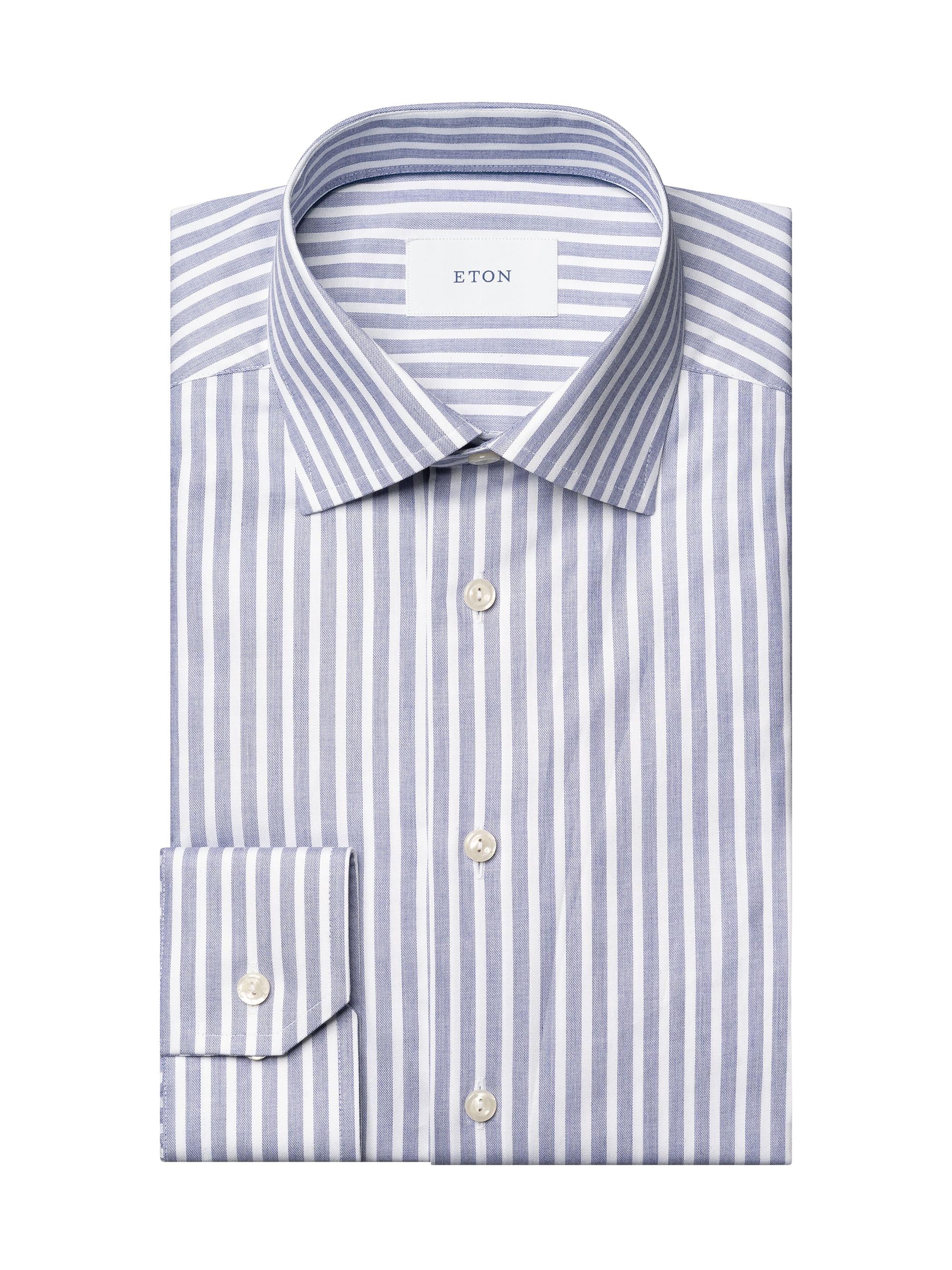 Eton Men's Slim-Fit Striped Twill Shirt - Green