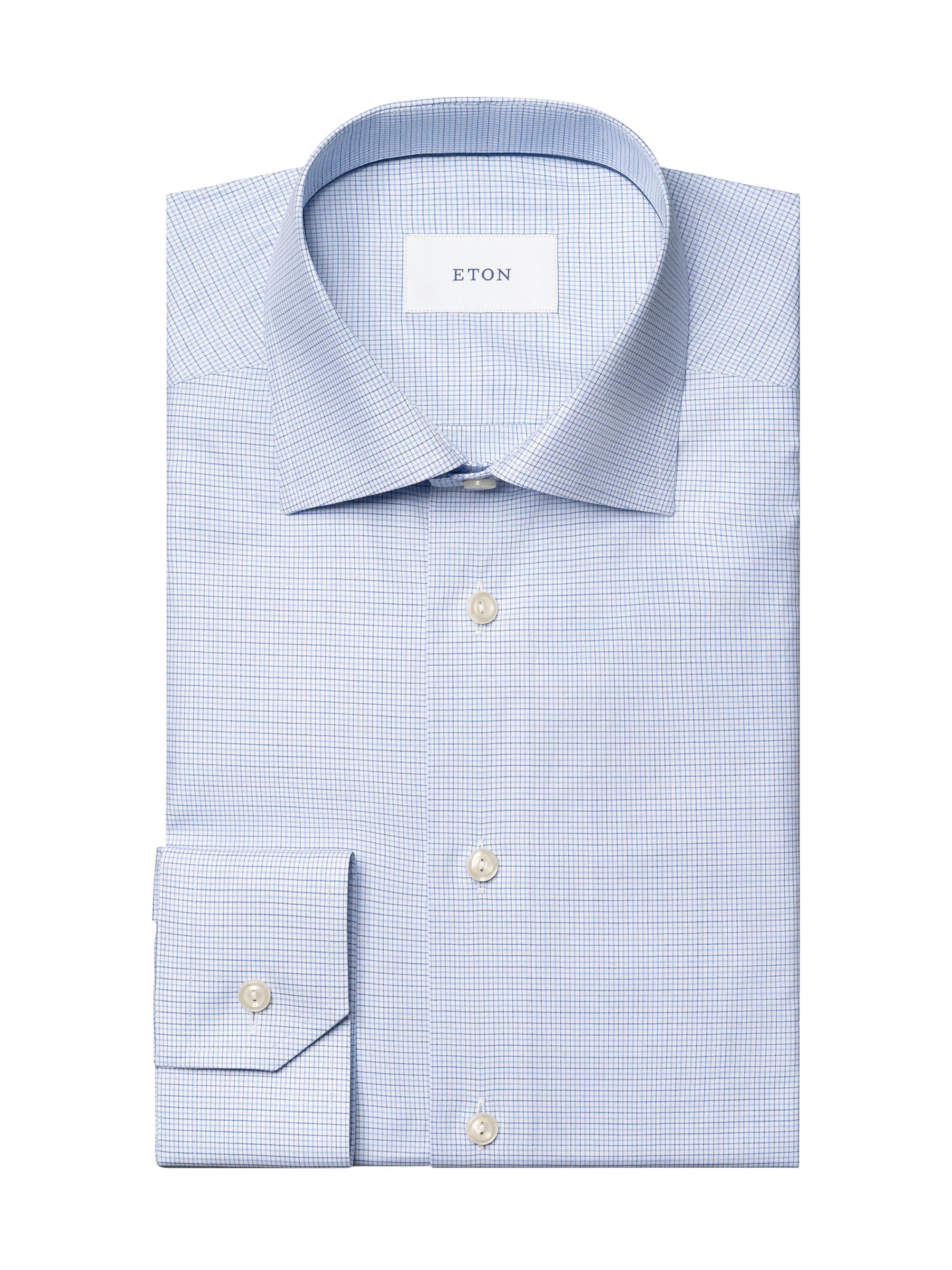 Eton Men's Contemporary-Fit Check Twill Shirt - Blue