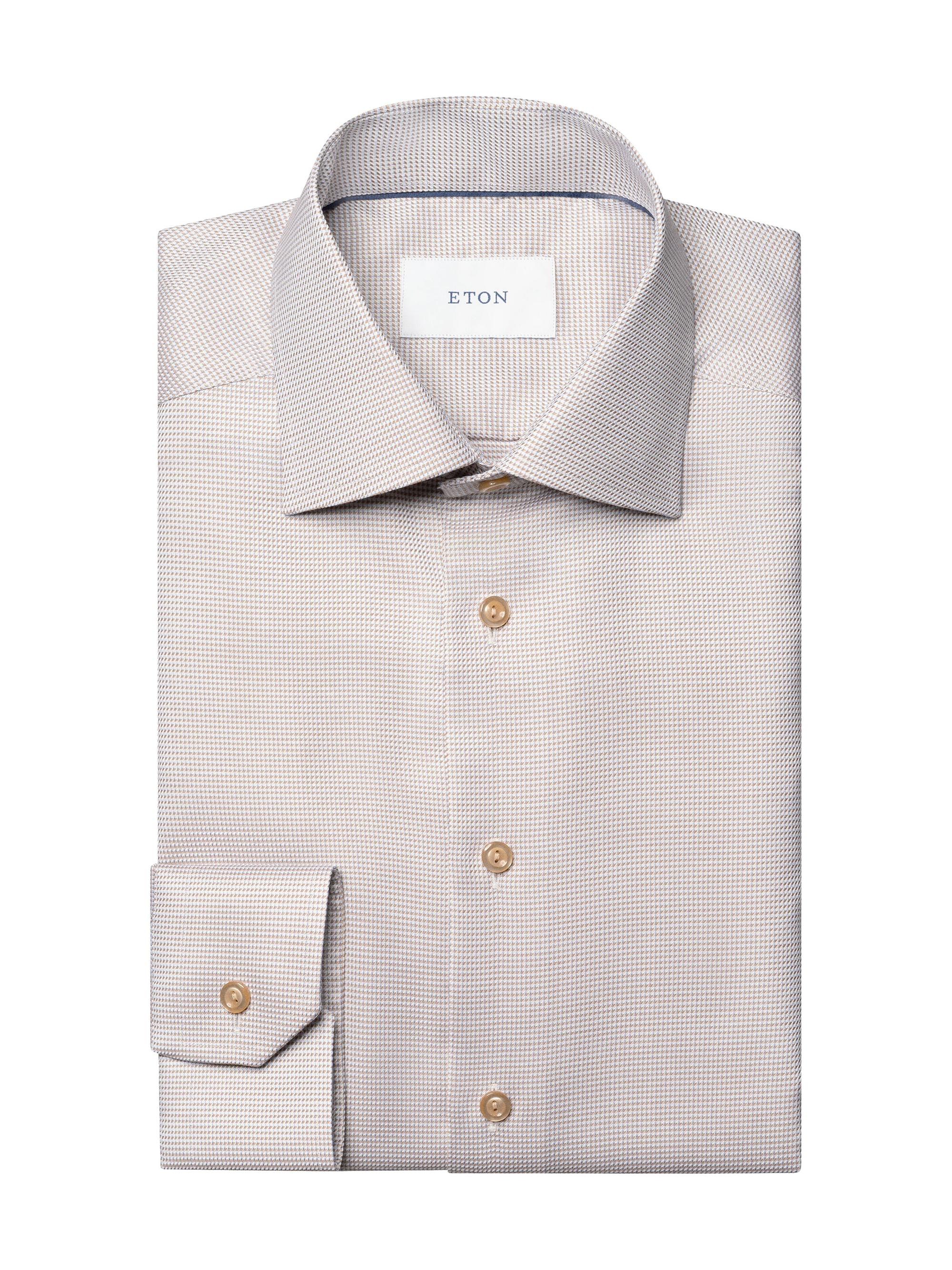 Eton Men's Houndstooth Contemporary-Fit Cotton Twill Shirt - Beige