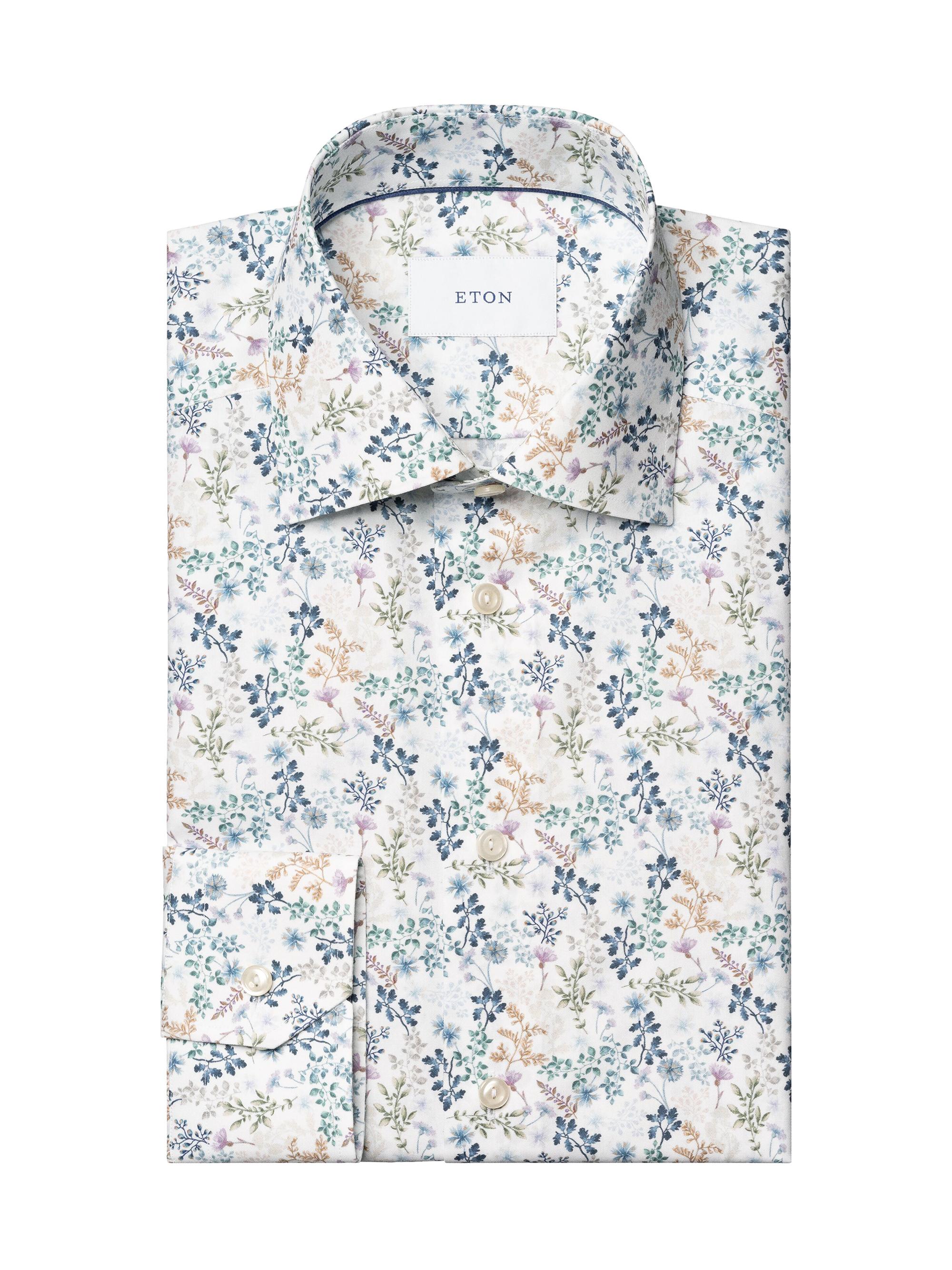 Eton Men's Floral Slim-Fit Cotton Twill Shirt - Blue