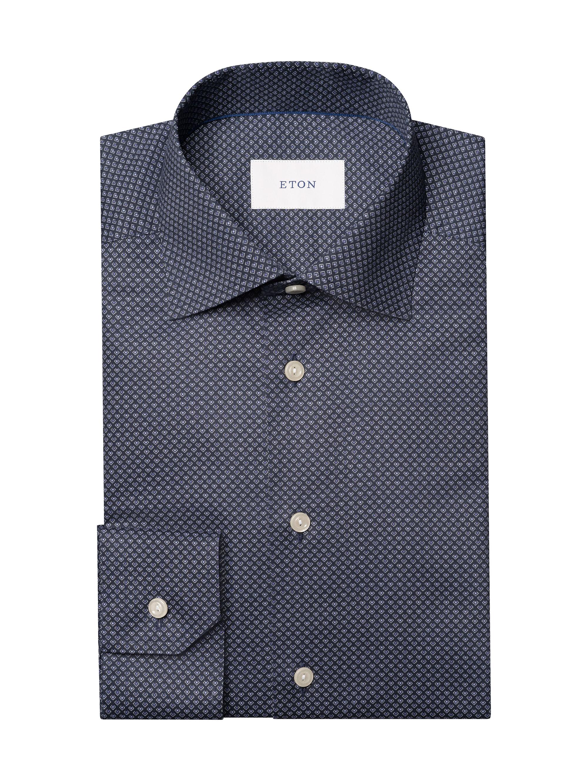 Eton Men's Geometric Print Contemporary-Fit Cotton Twill Shirt - Blue
