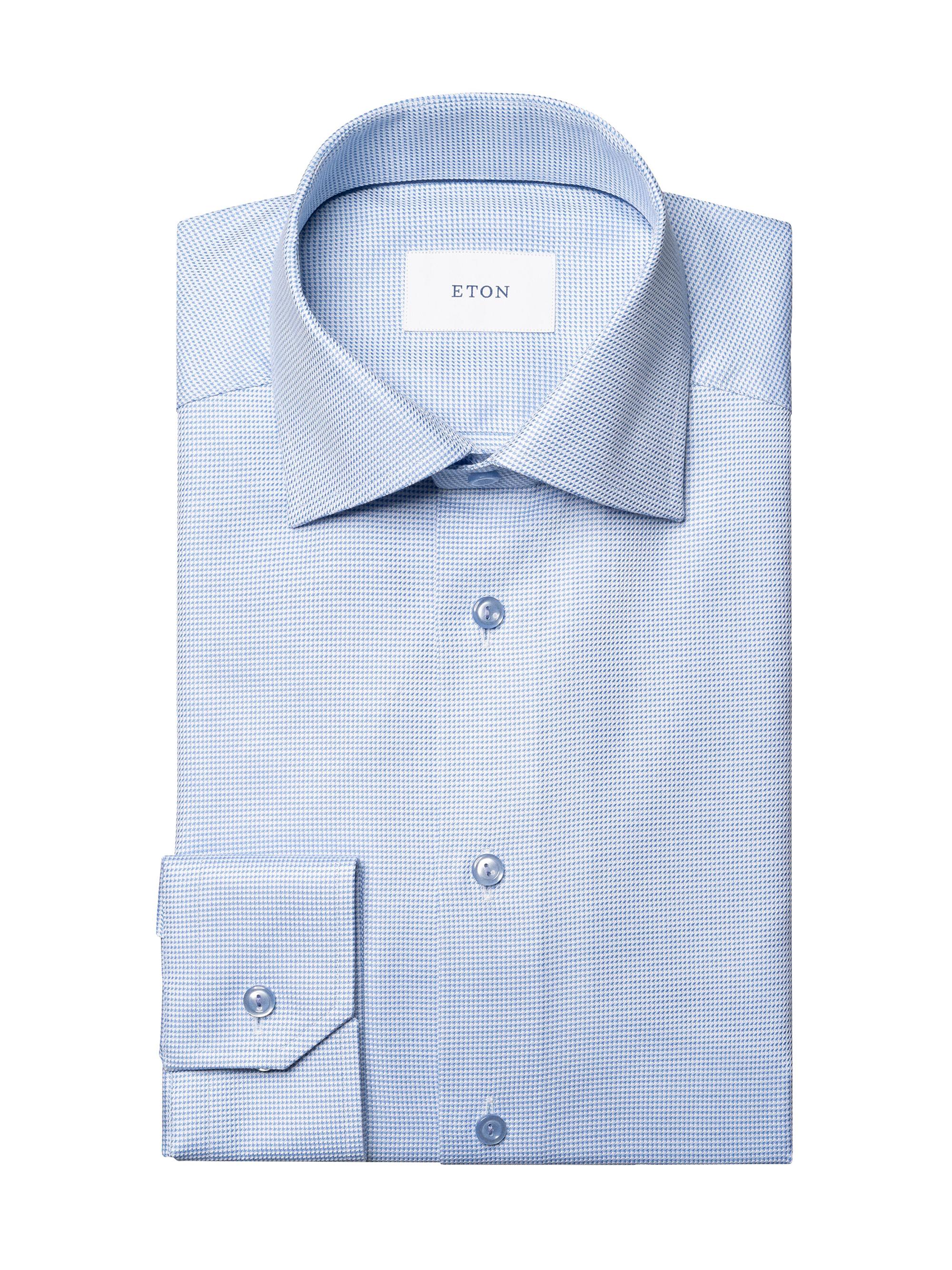 Eton Men's Micro-Houndstooth Slim-Fit Cotton Twill Shirt - Blue