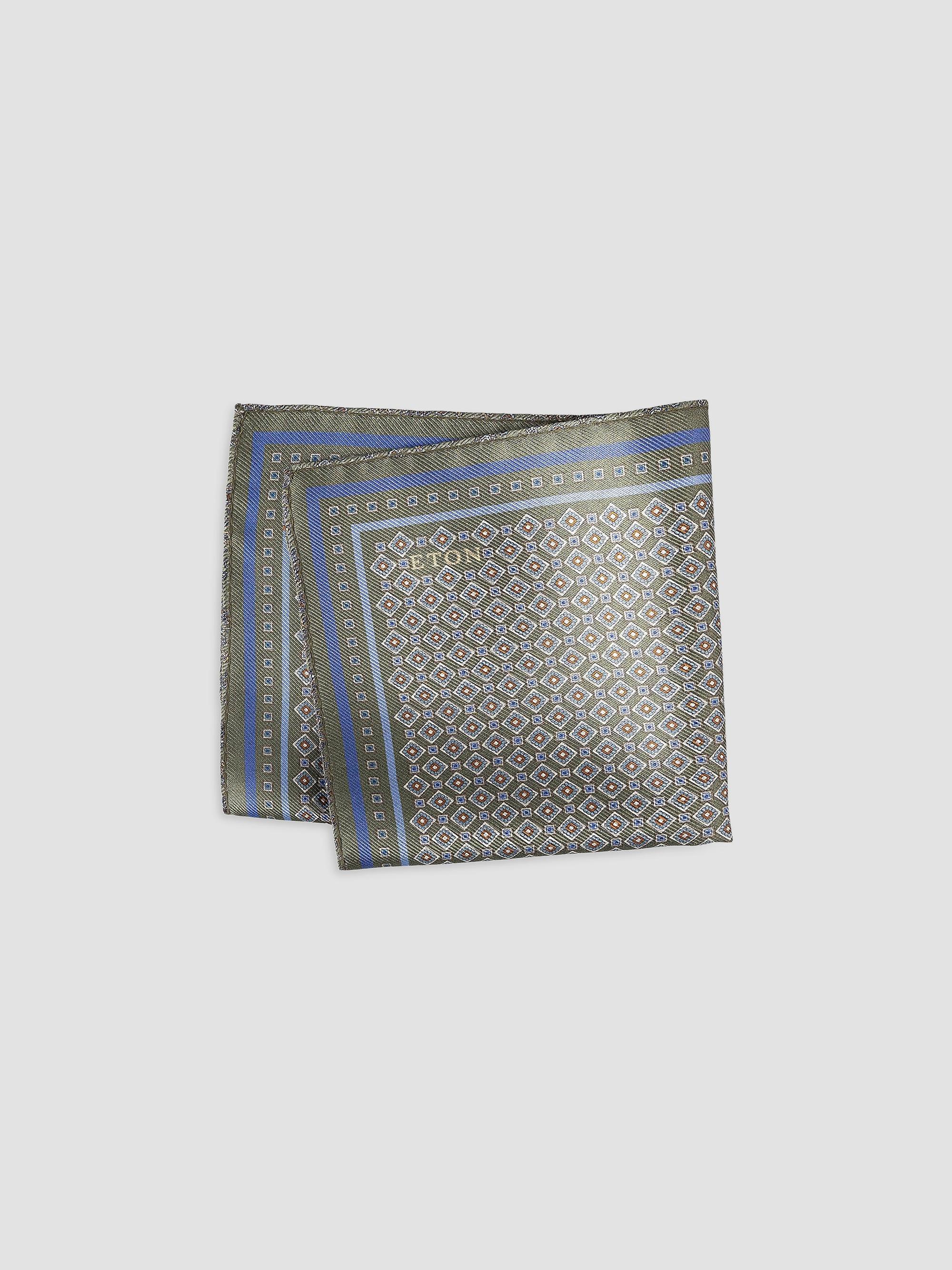 Eton Men's Medallion Double Print Silk Pocket Square - Green | Thumbnail 4