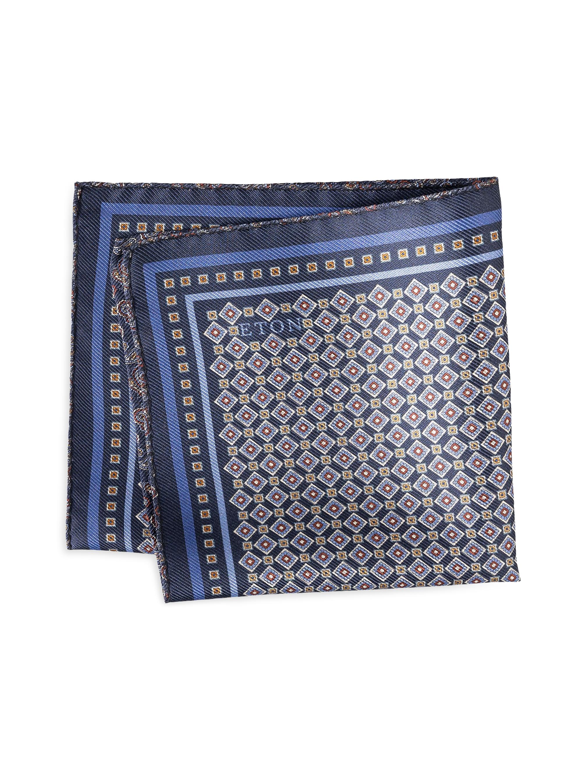 Eton Men's Medallion Double Print Silk Pocket Square - Green