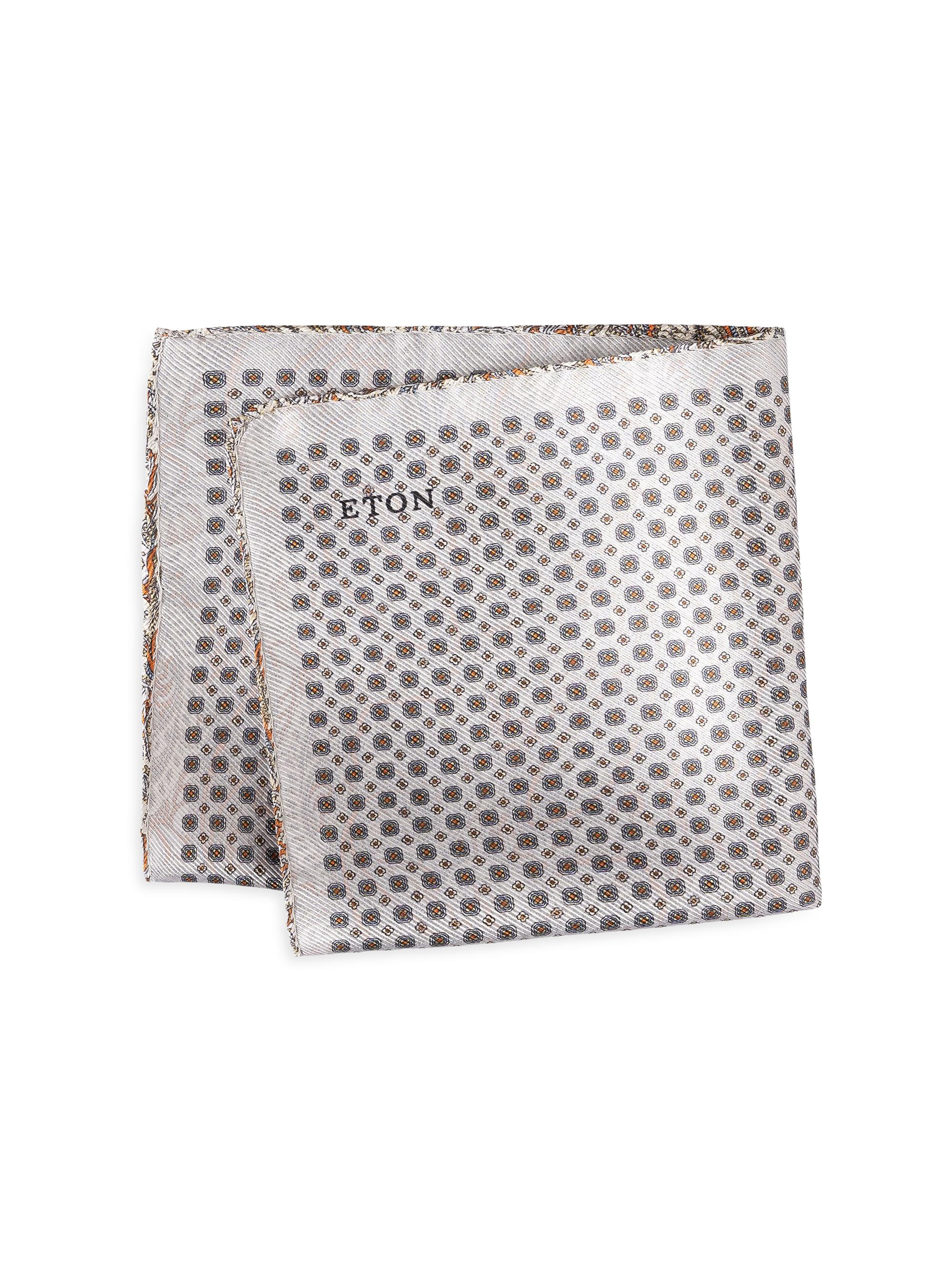 Eton Men's Double Face Printed Silk Pocket Square - Purple