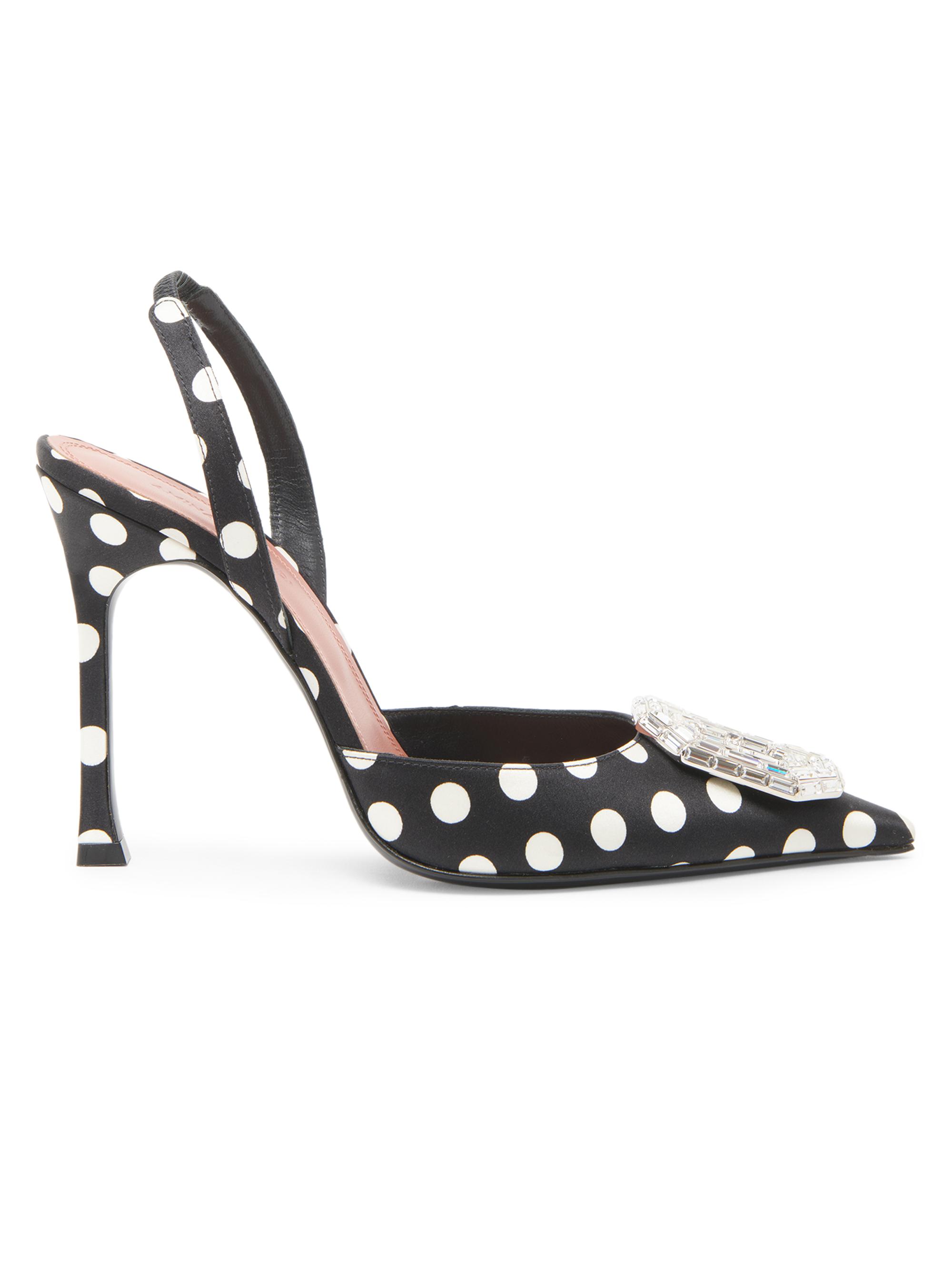Amina Muaddi Women's Camelia 90MM Polka Dot Satin Slingback Pumps - Black Polka Dot Satin