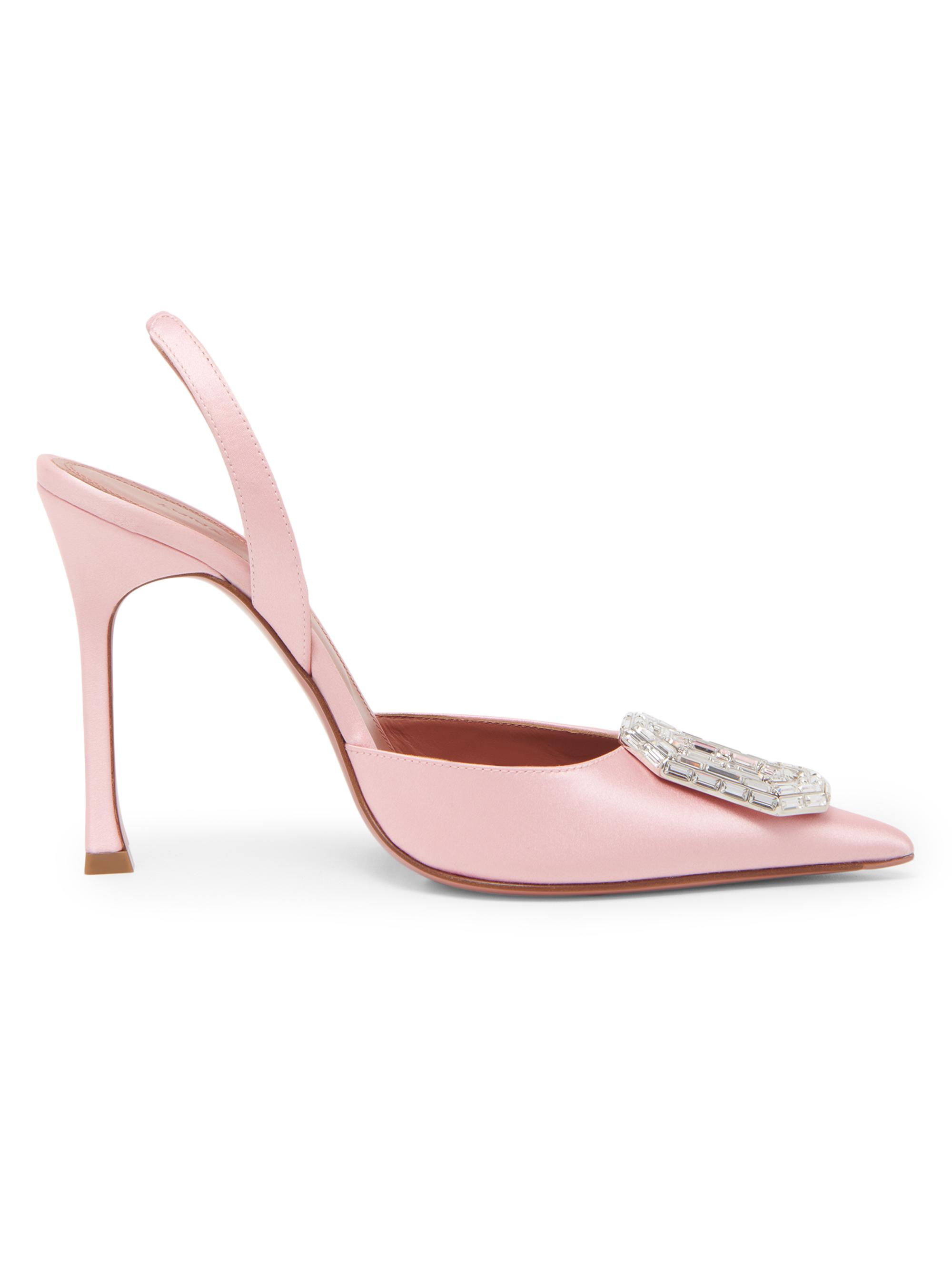Amina Muaddi Women's Camelia 105MM Satin Slingback Sandals - Baby Pink