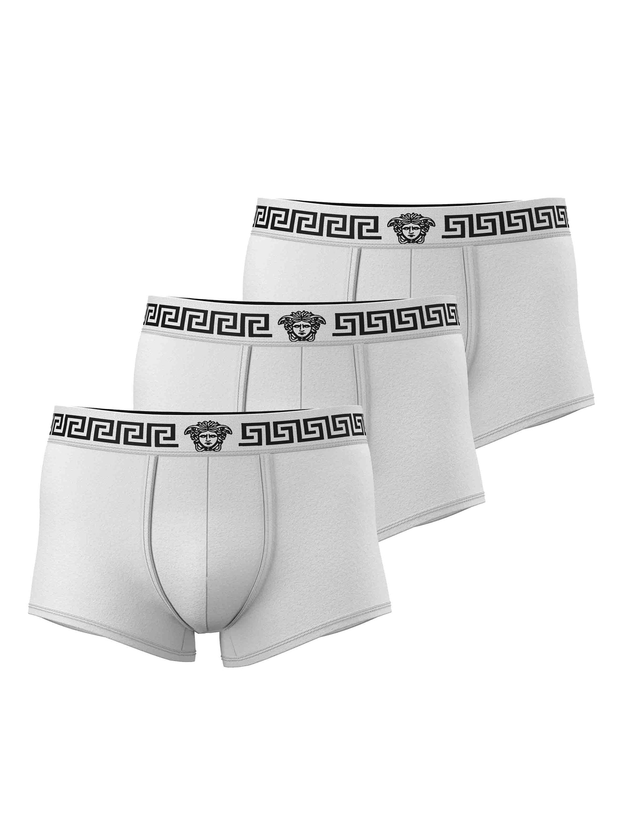 Versace Men's 3-Pack Greca Medusa Head Cotton Jersey Trunk Briefs - Optical White