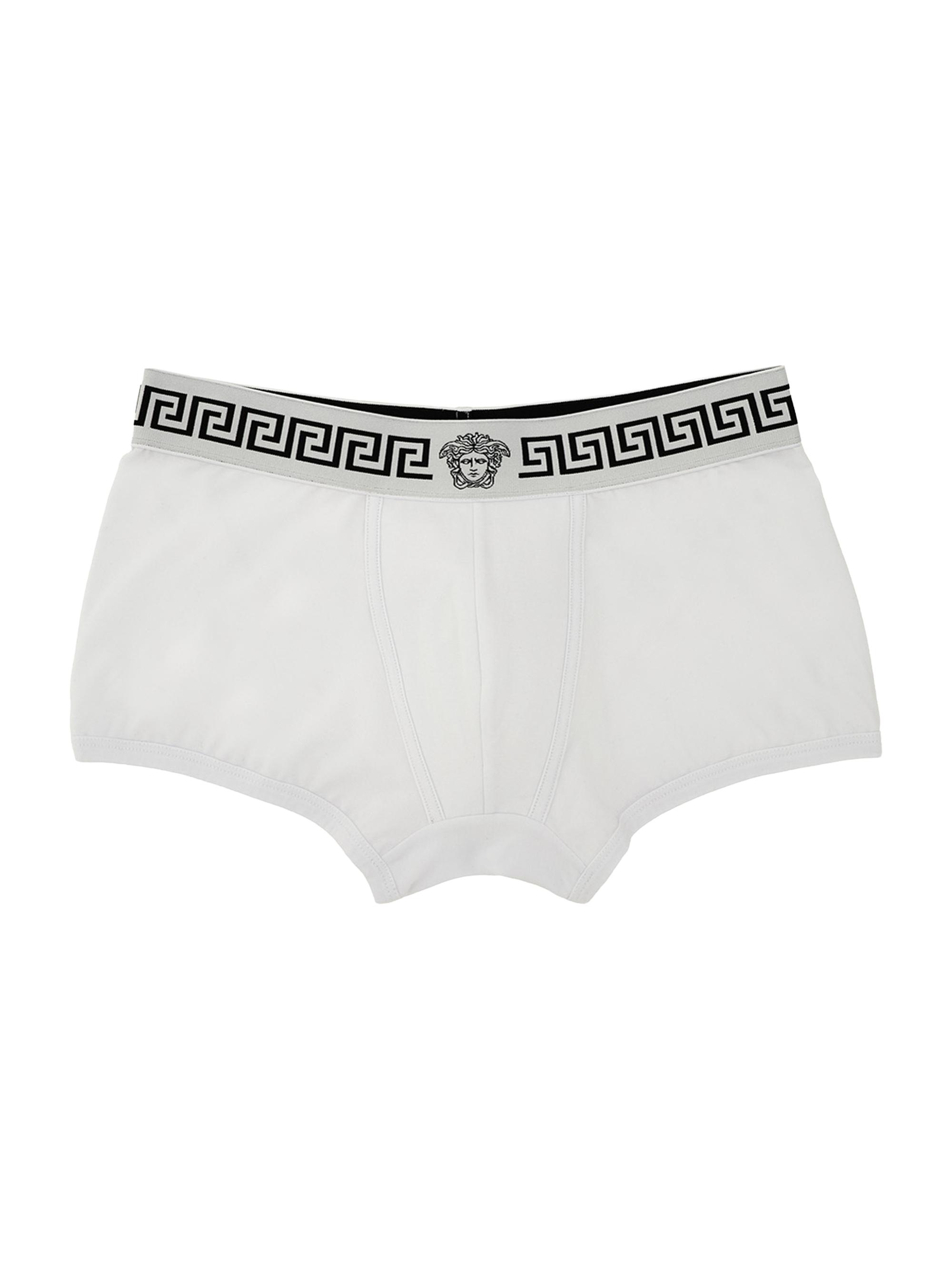 Versace Men's Greca Medusa Head Stretch-Cotton Trunk Brief - Optical White