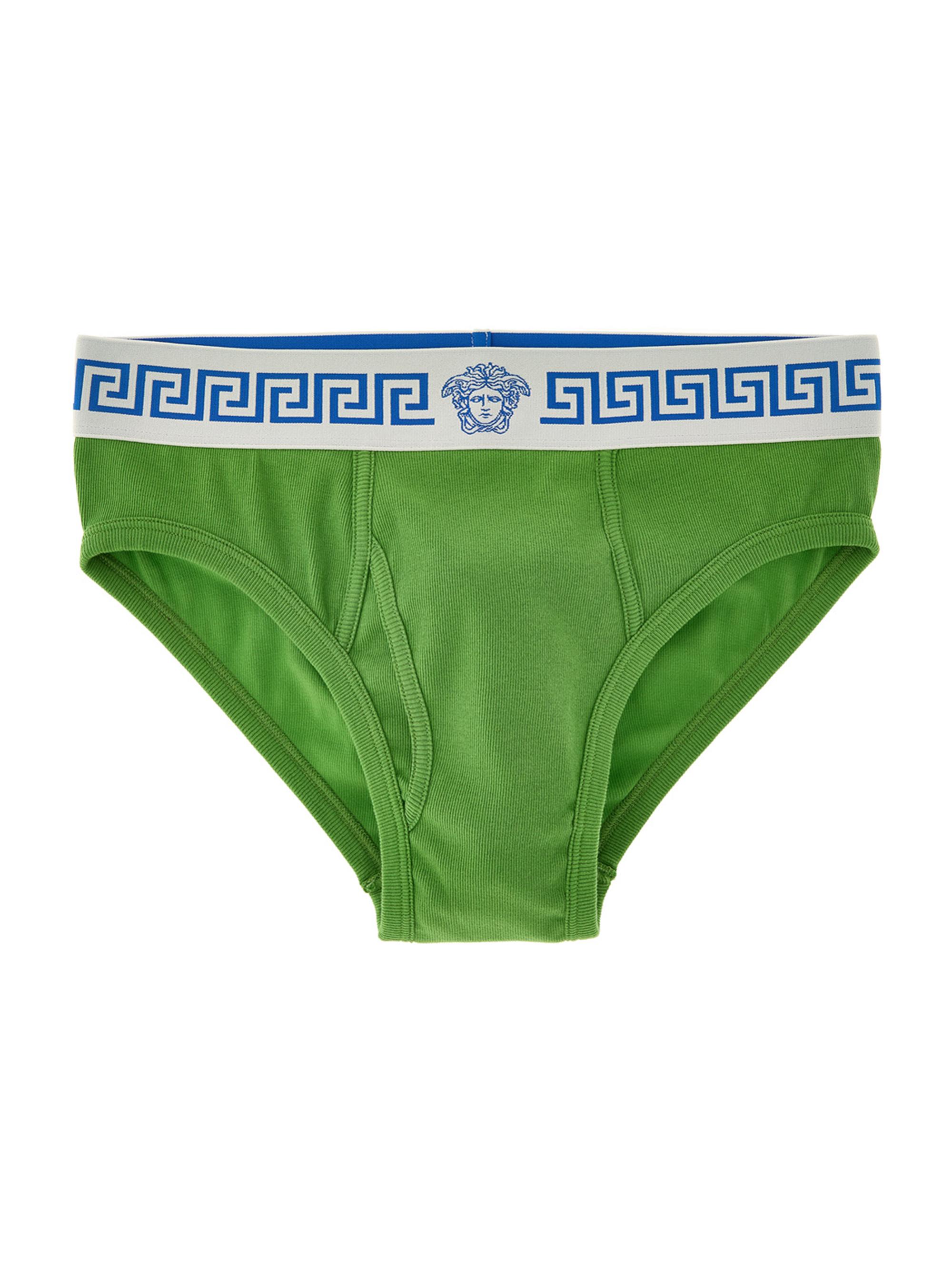 Versace Men's La Greca Medusa Stretch-Cotton Brief - White Bright Green | Thumbnail 2