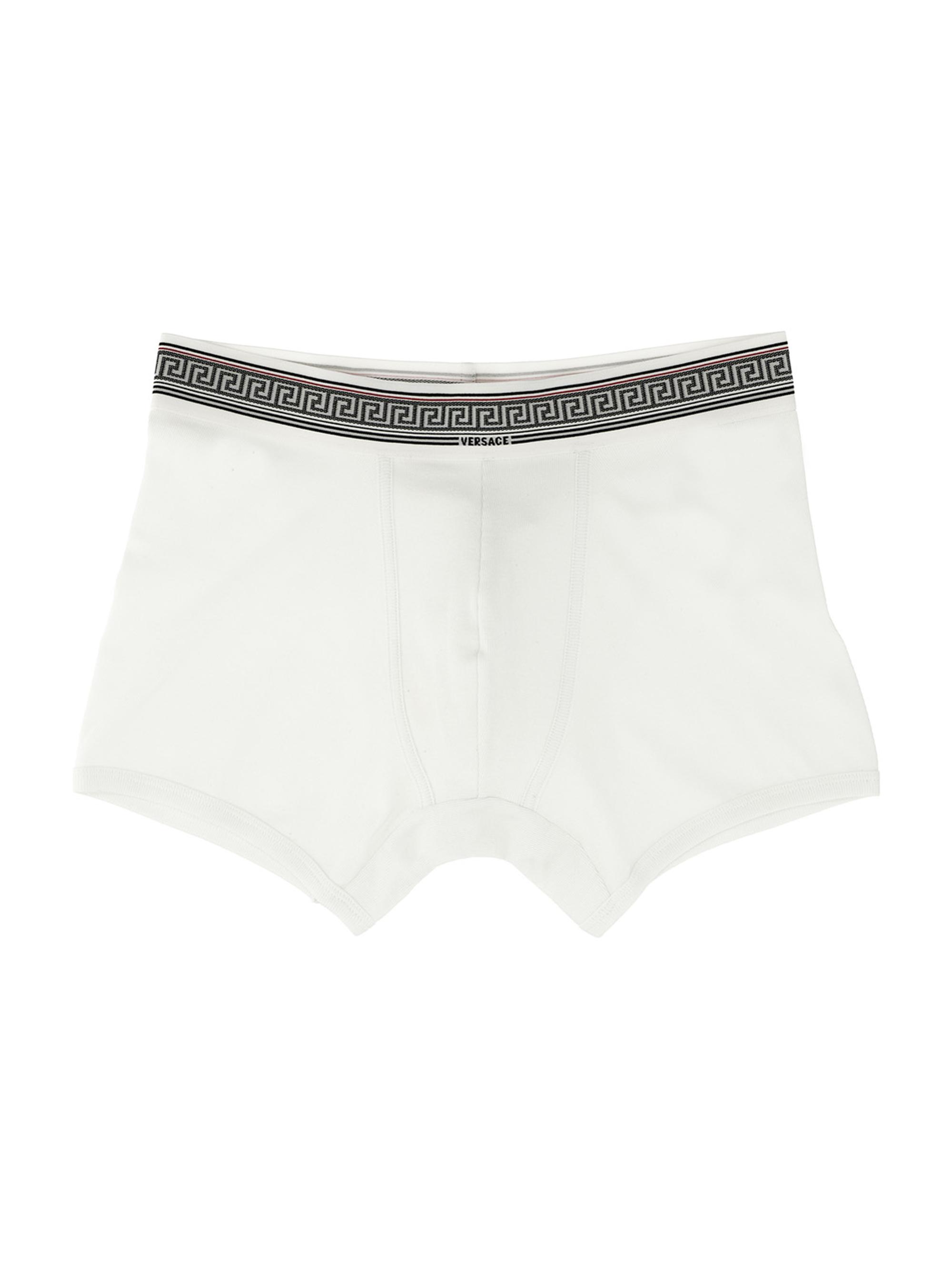 Versace Men's Ribbed Greca Stretch-Cotton Boxer Brief - Optical White