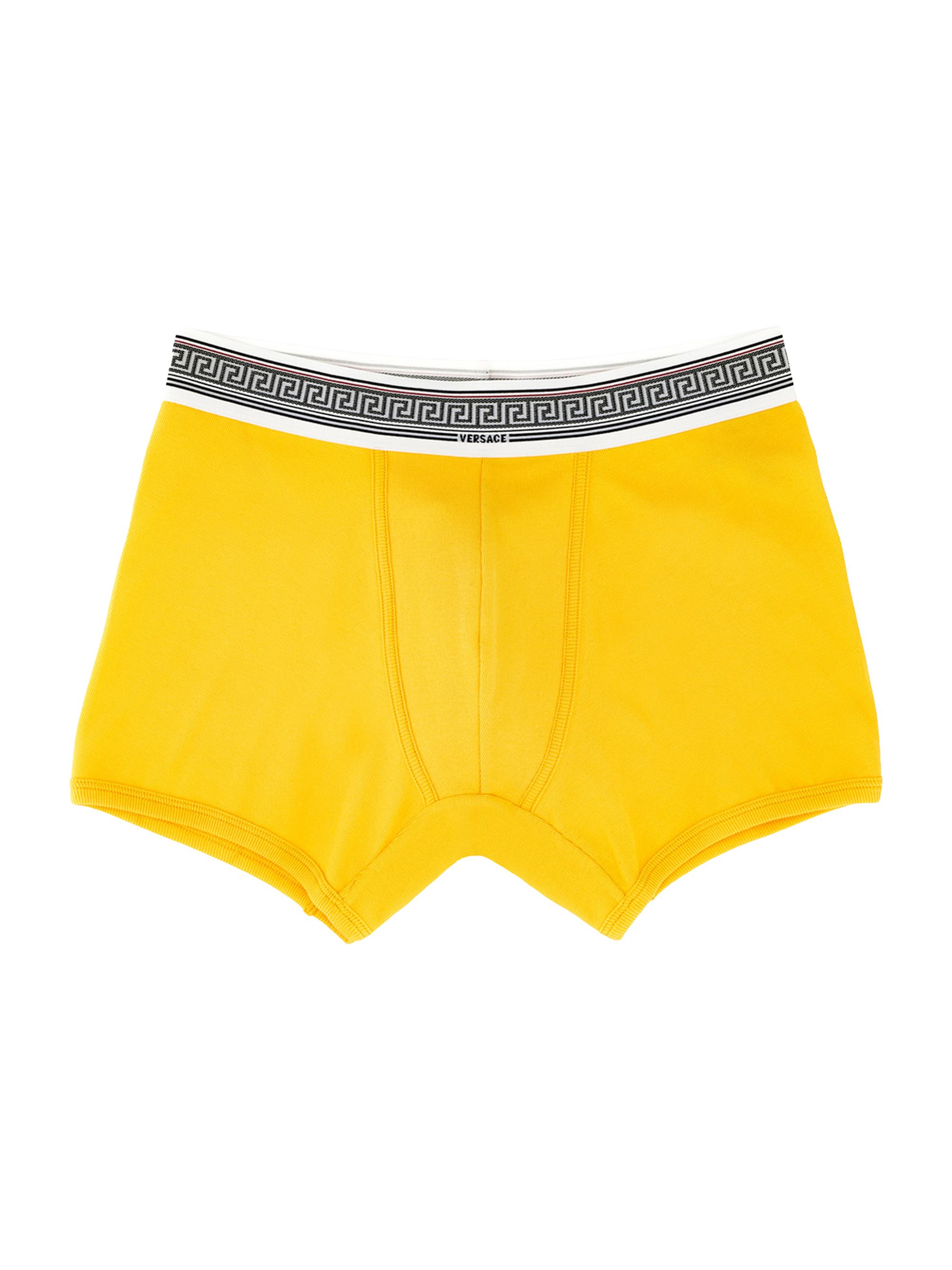 Versace Men's Ribbed Greca Stretch-Cotton Boxer Brief - Yellow
