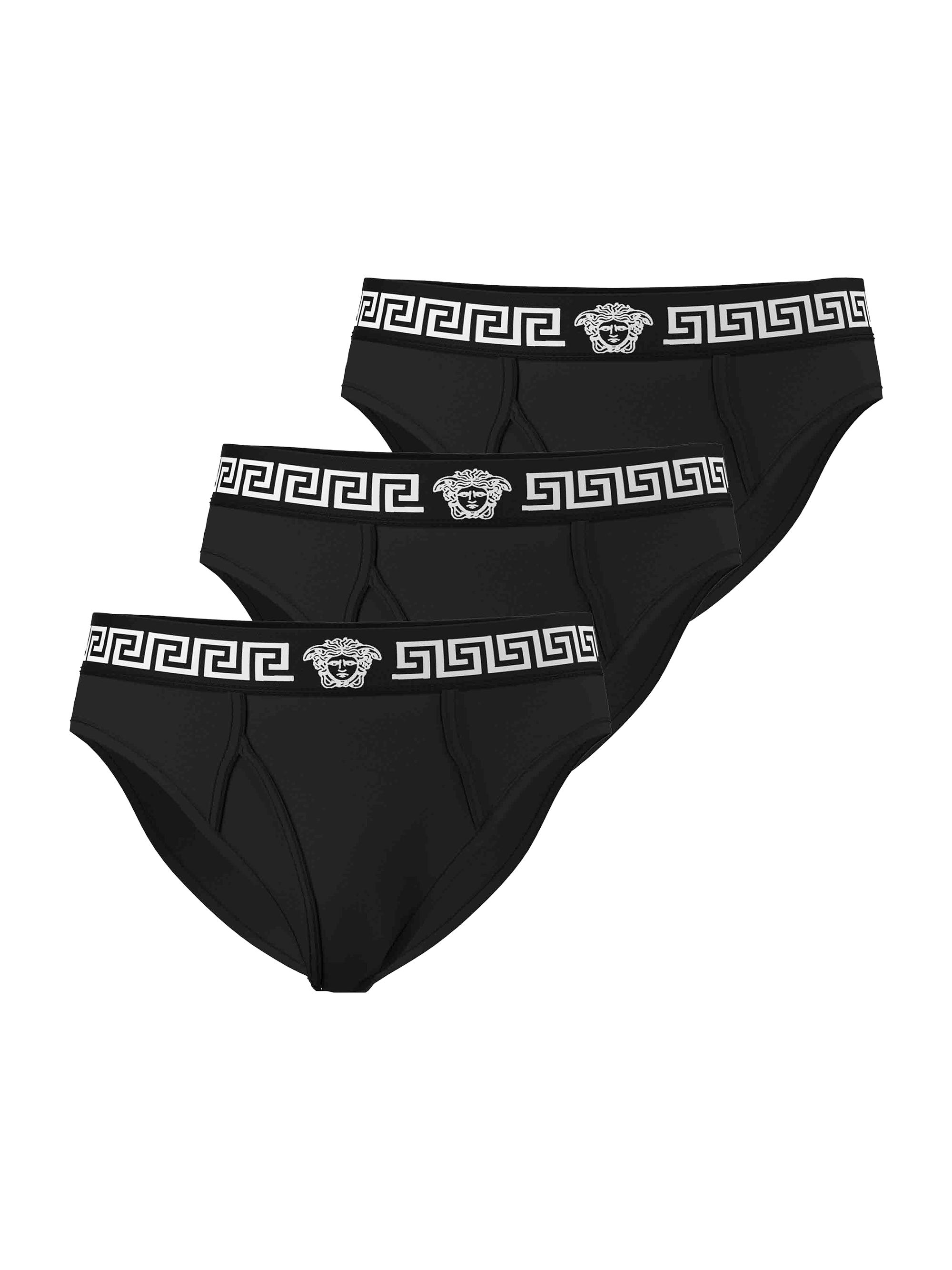Versace Men's 3-Pack Medusa Greca Stretch-Cotton Briefs - Black