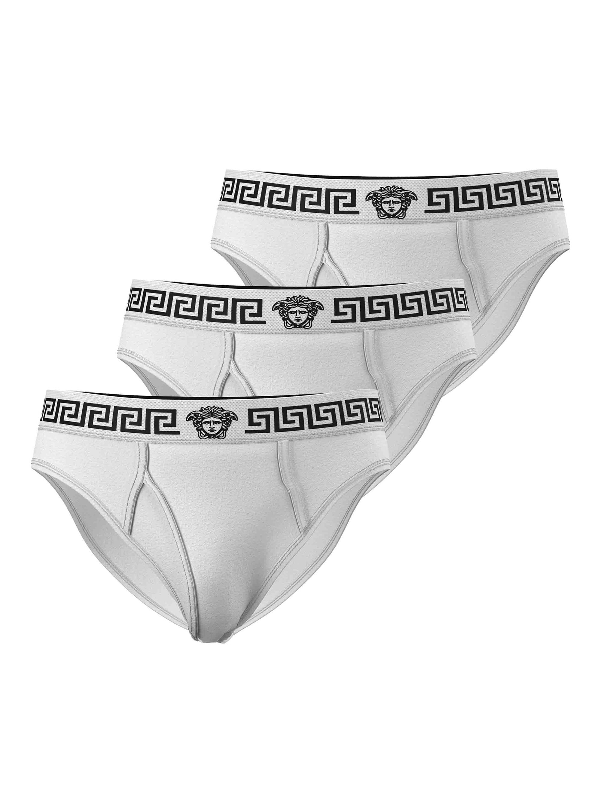 Versace Men's 3-Pack Medusa Greca Stretch-Cotton Briefs - Optical White