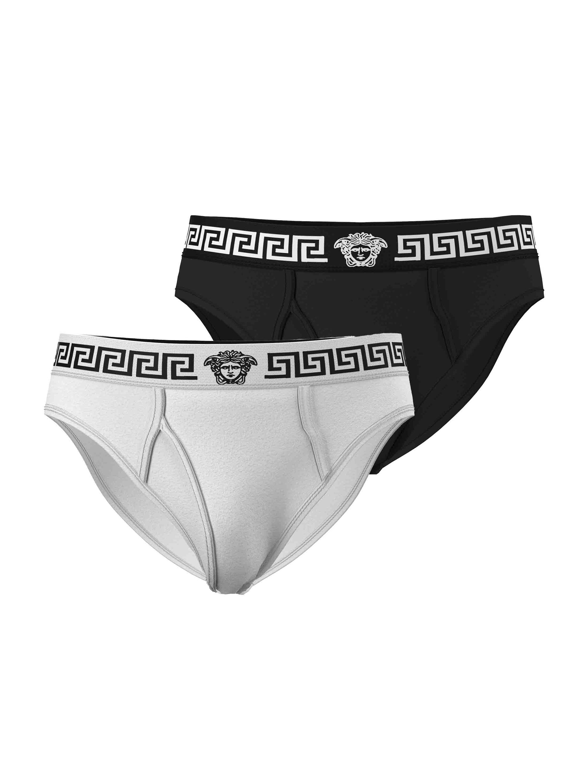 Versace Men's 2-Pack Medusa Greca Stretch-Cotton Briefs - White Black