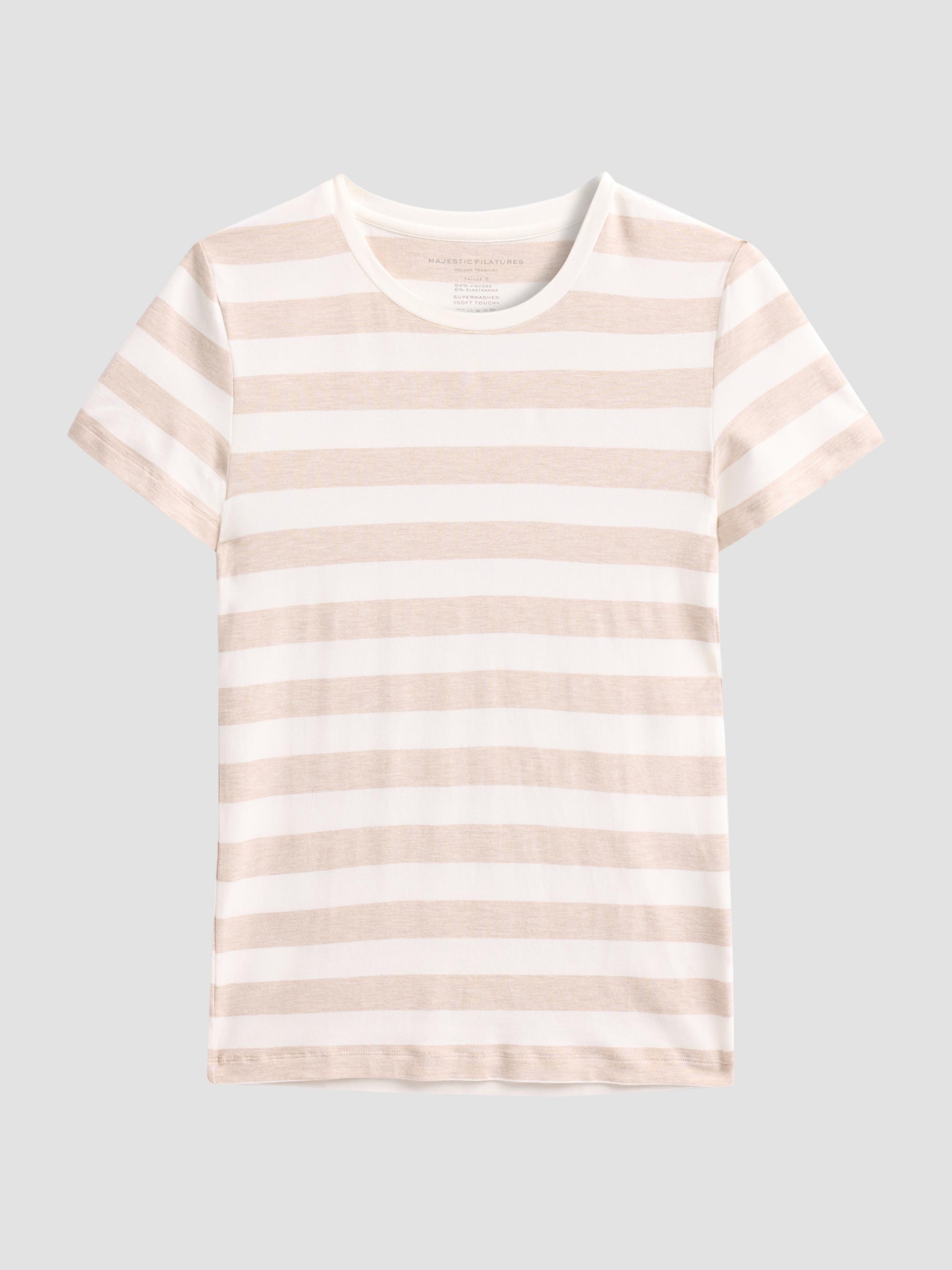 Majestic Filatures Women's Soft Touch Stripe Crewneck T-Shirt - Ecru Chine | Thumbnail 6