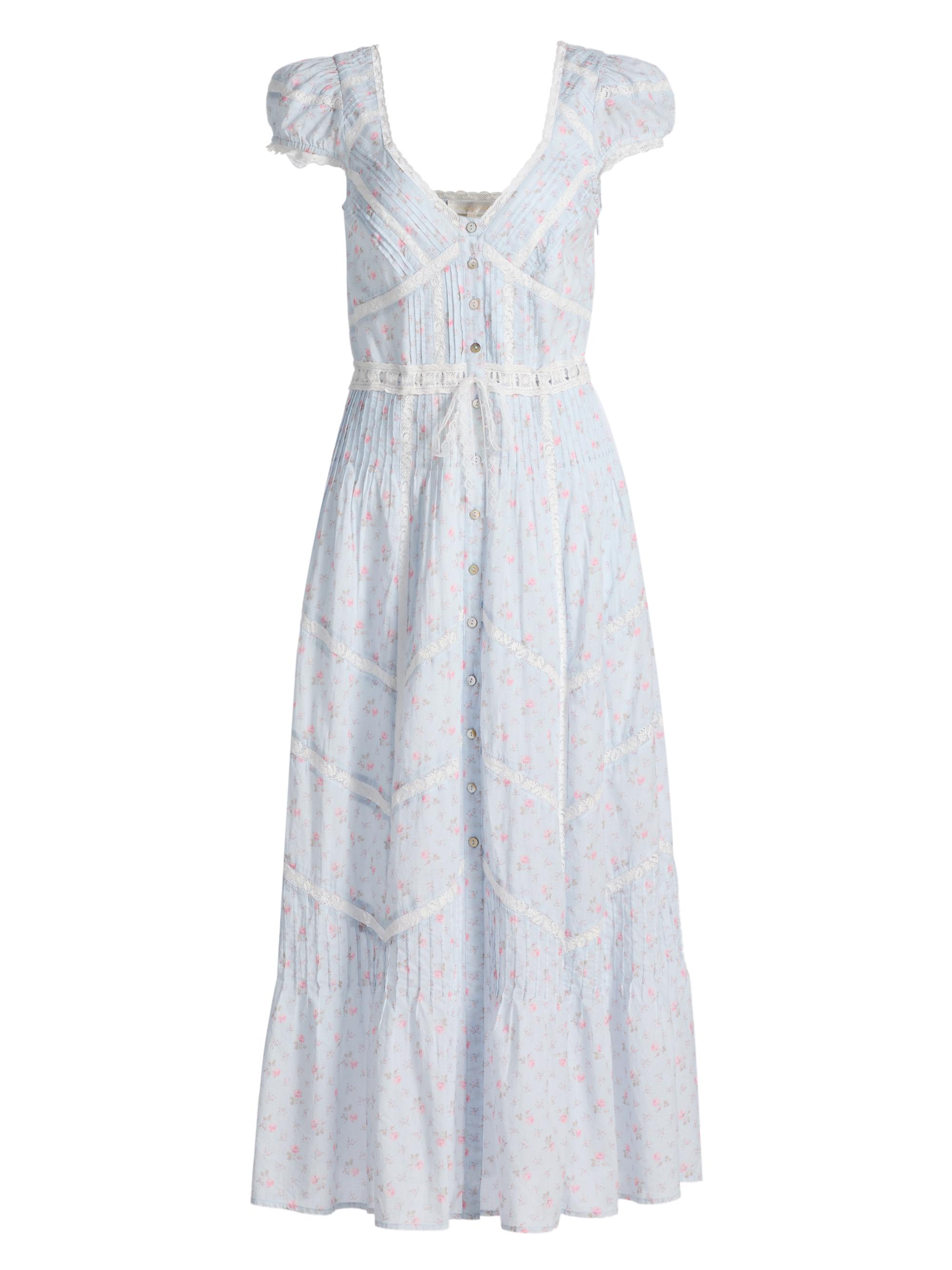 LoveShackFancy Women's Aurela Floral Cotton Tiered Maxi Dress - Chapparal Blue