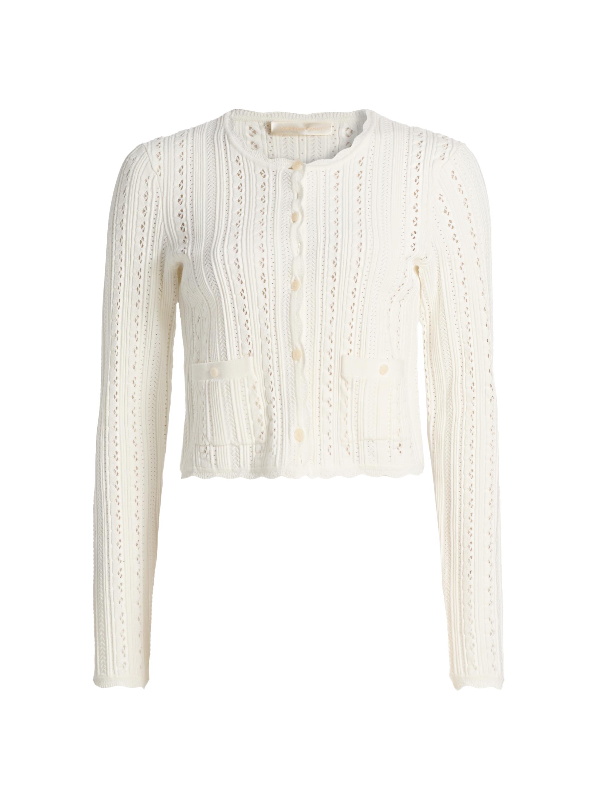 LoveShackFancy Women's Peridot Scalloped Trim Cardigan - White Tea