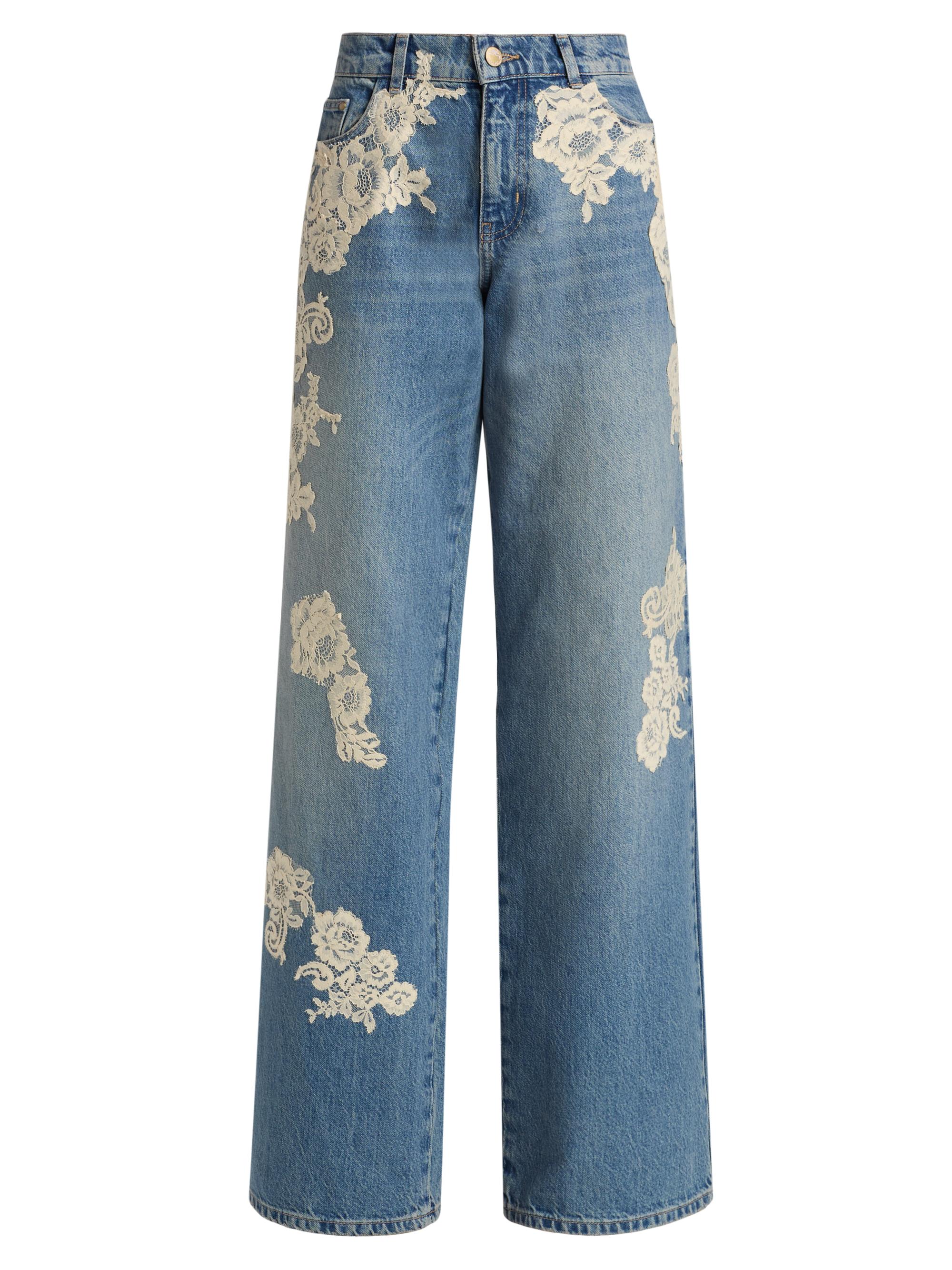 Bambie Lace-Appliqué Wide-Leg Jeans