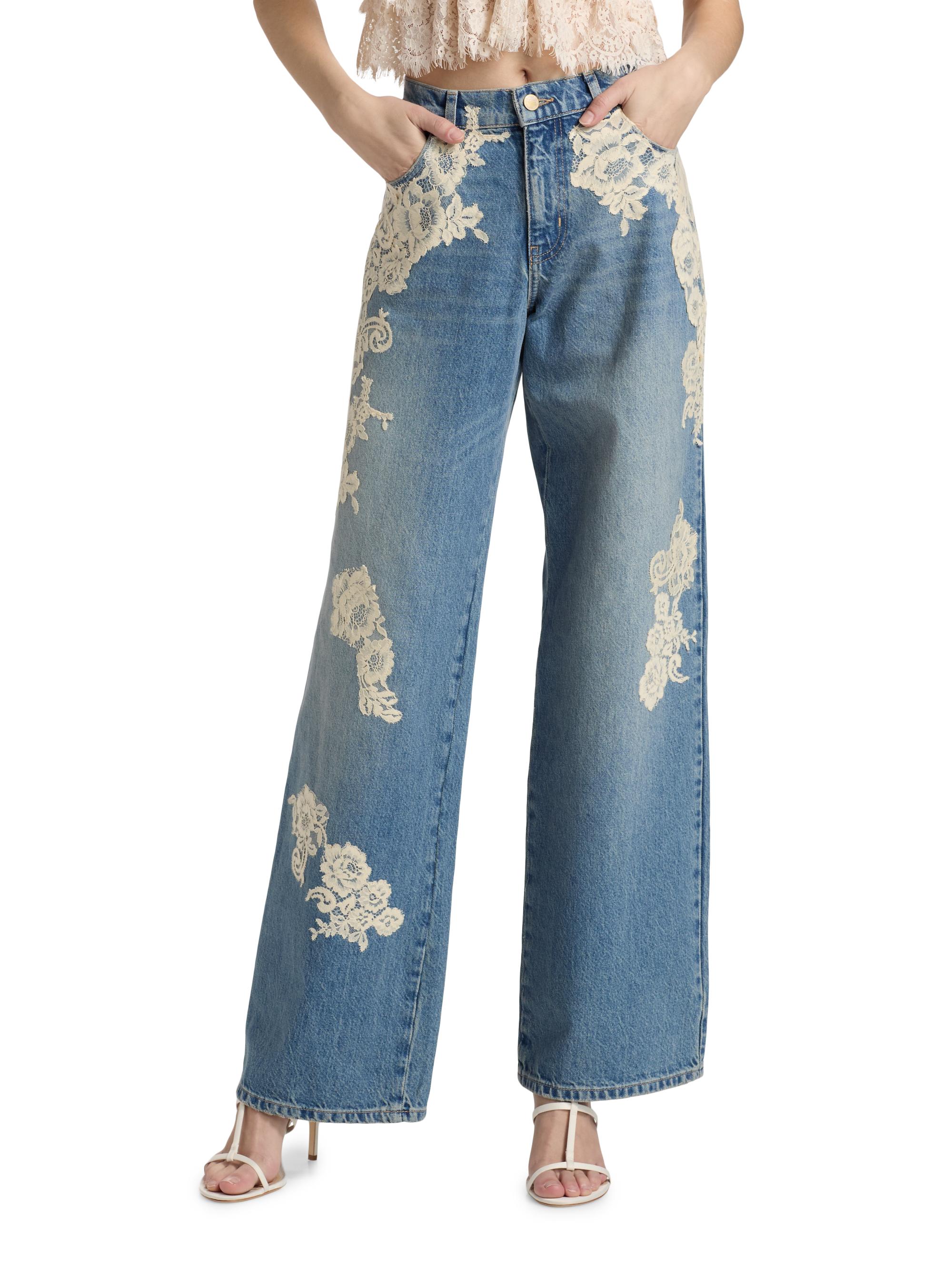 Bambie Lace-Appliqué Wide-Leg Jeans